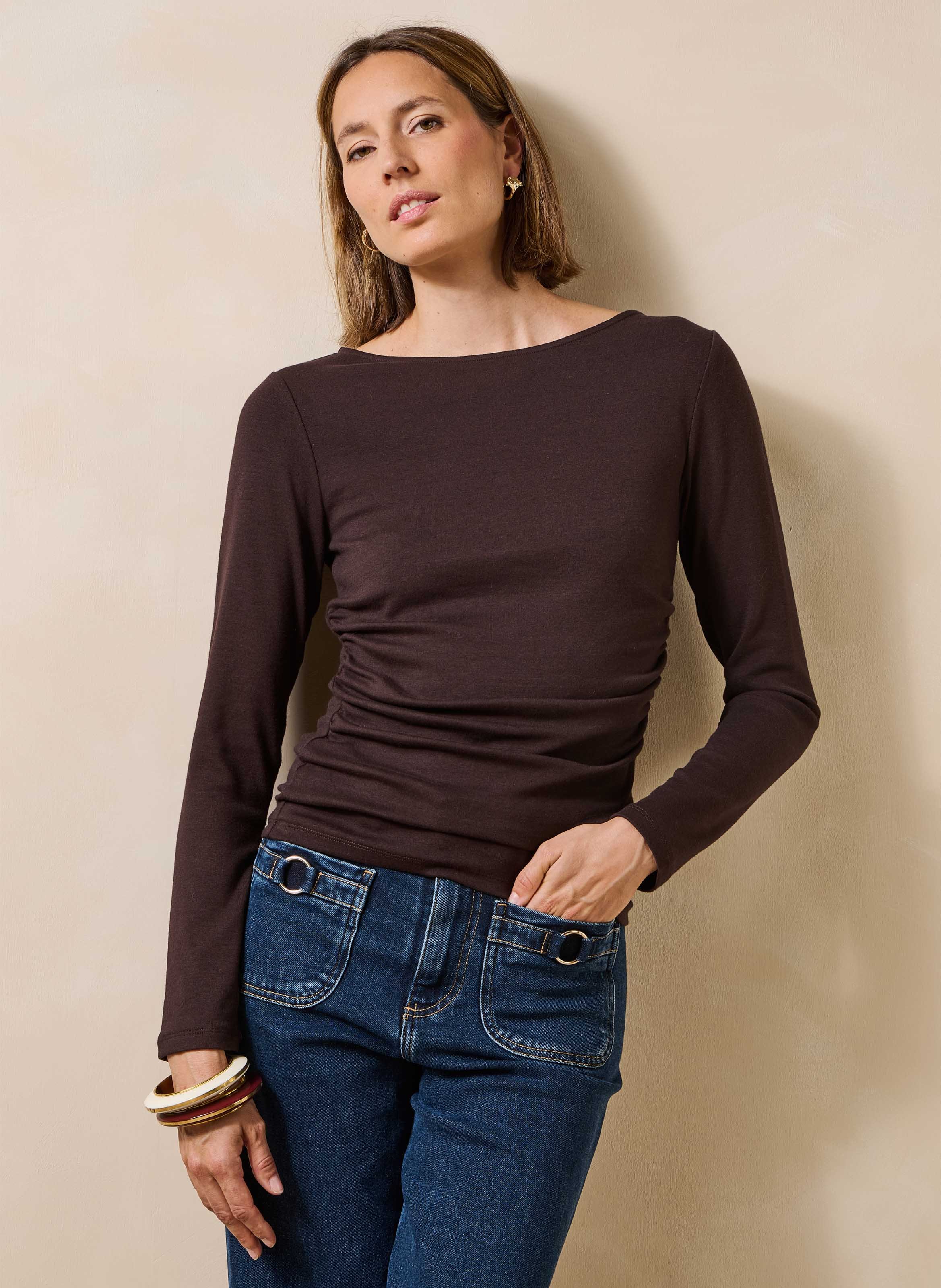 T-shirt met ronde hals LA FEE MARABOUTEE Bruin
