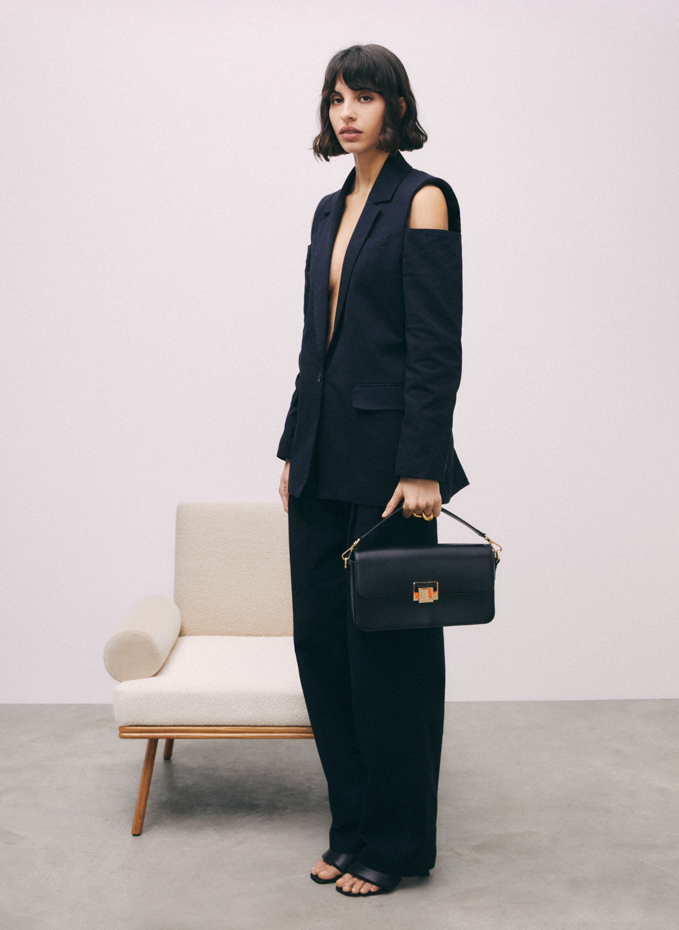 Leather baguette bag SAISON 1865 Black