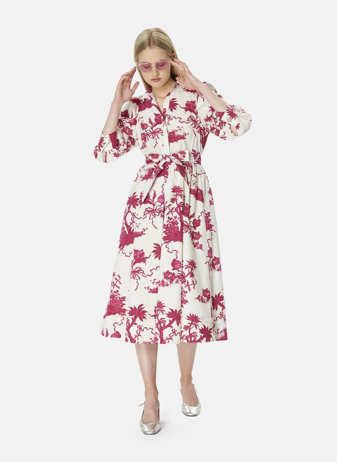 Robe longue cintrée motif floral longue manches longues col chemise - rivoltine TARA JARMON