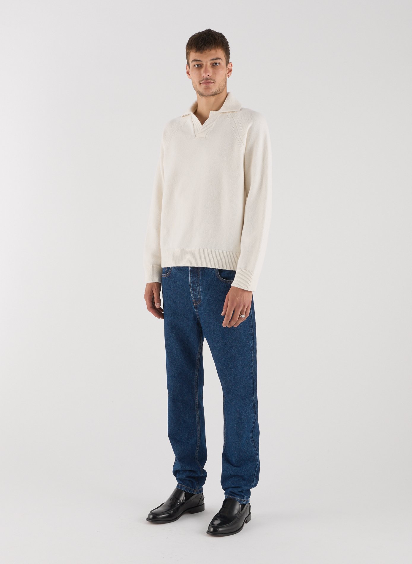 Pull côtelé Gone à col v en laine SAISON 1865 Beige