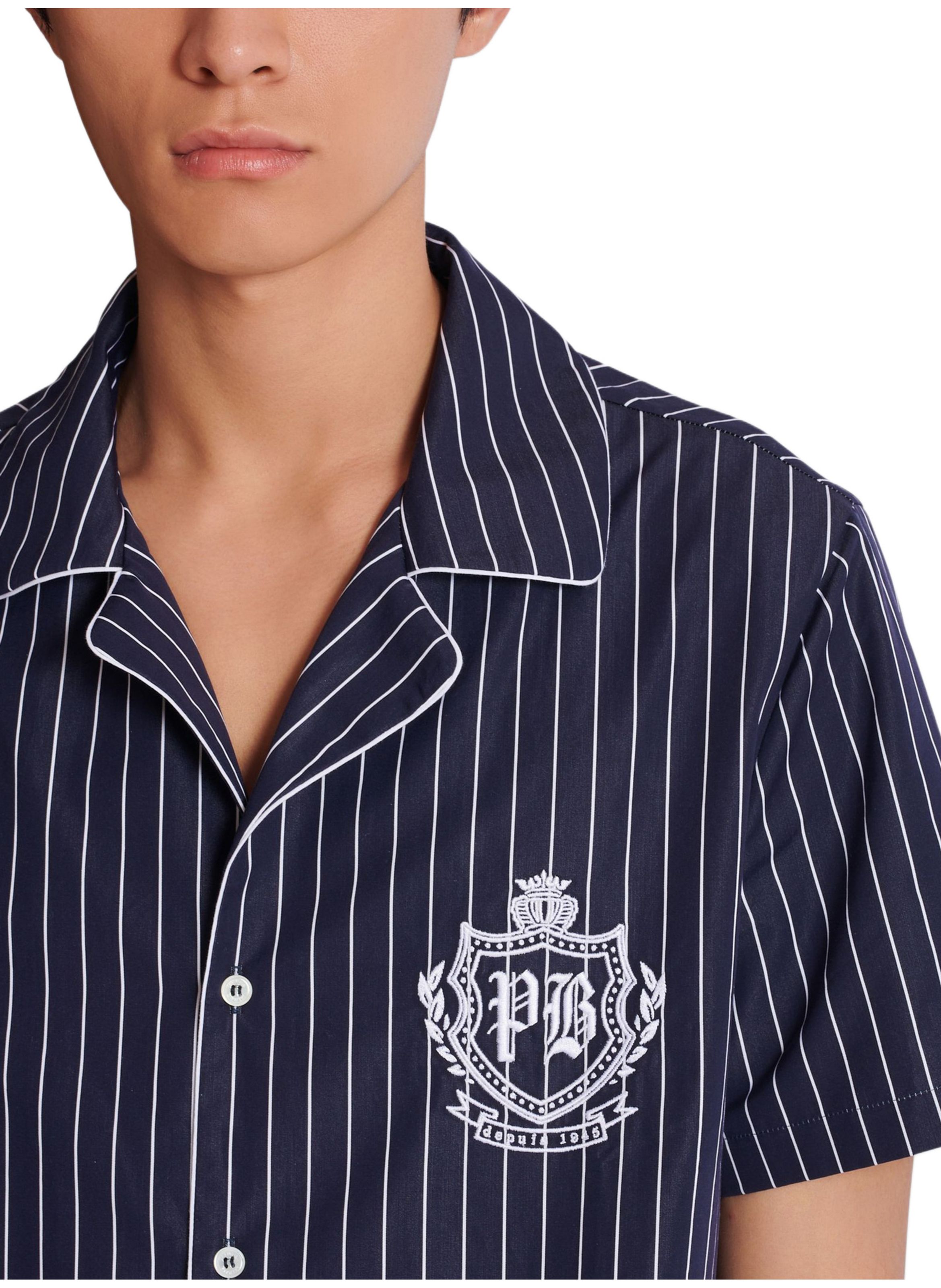Chemise pyjama en popeline à rayures BALMAIN Bleu