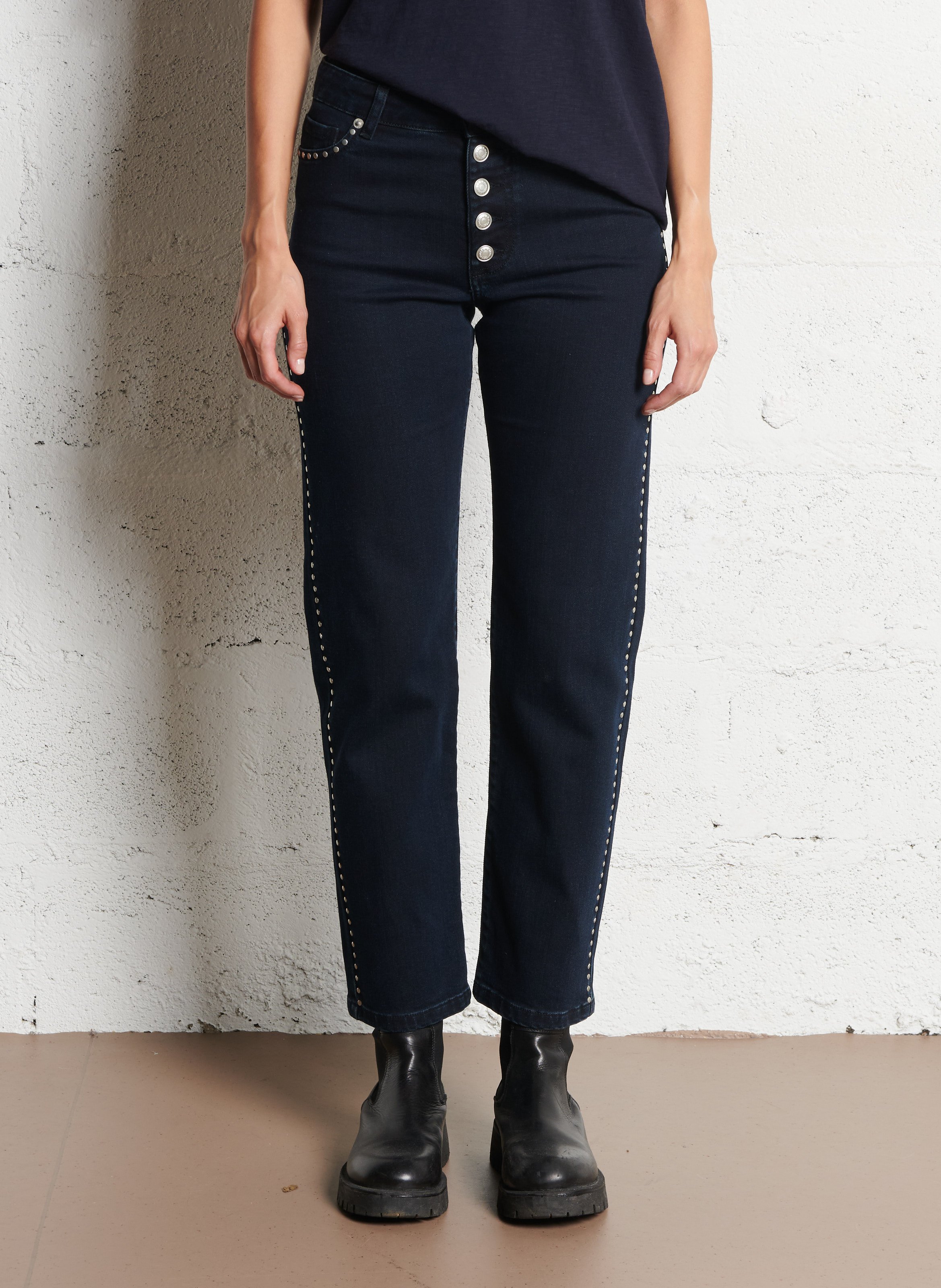 IKKS Jean droit uni à détails studs Bleu