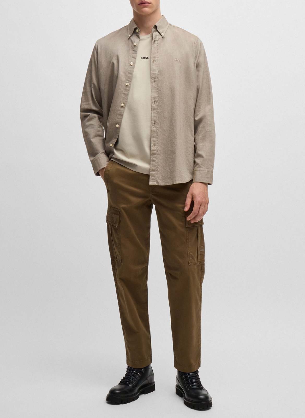 Tee-shirt col rond en coton mélangé BOSS Beige