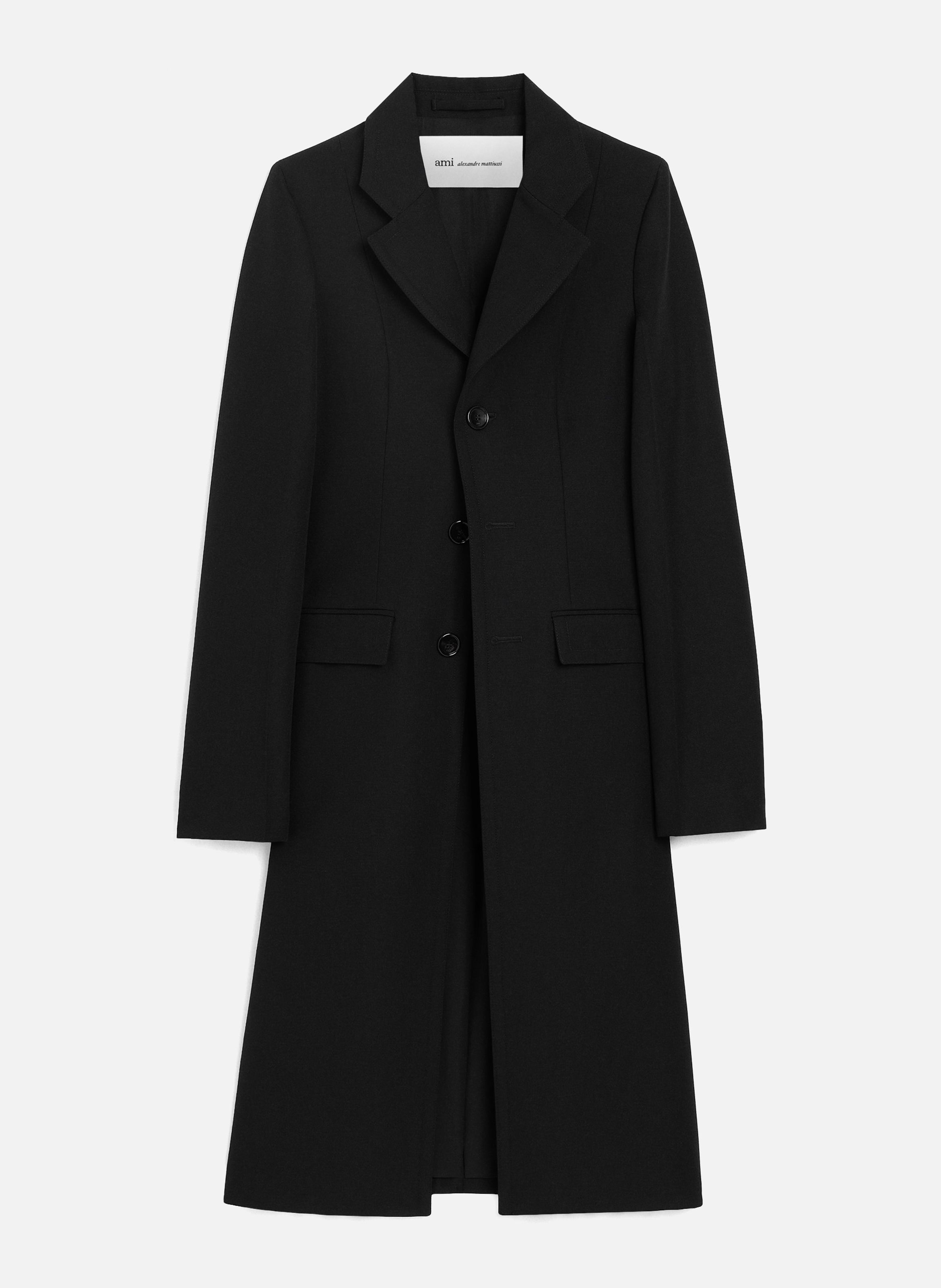 Manteau ajusté simple boutonnage en laine vierge AMI PARIS Noir