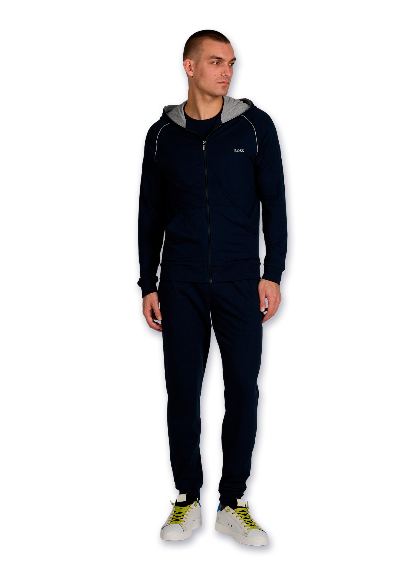 Sweat zippé à capuche en coton mélangé BOSS Bleu