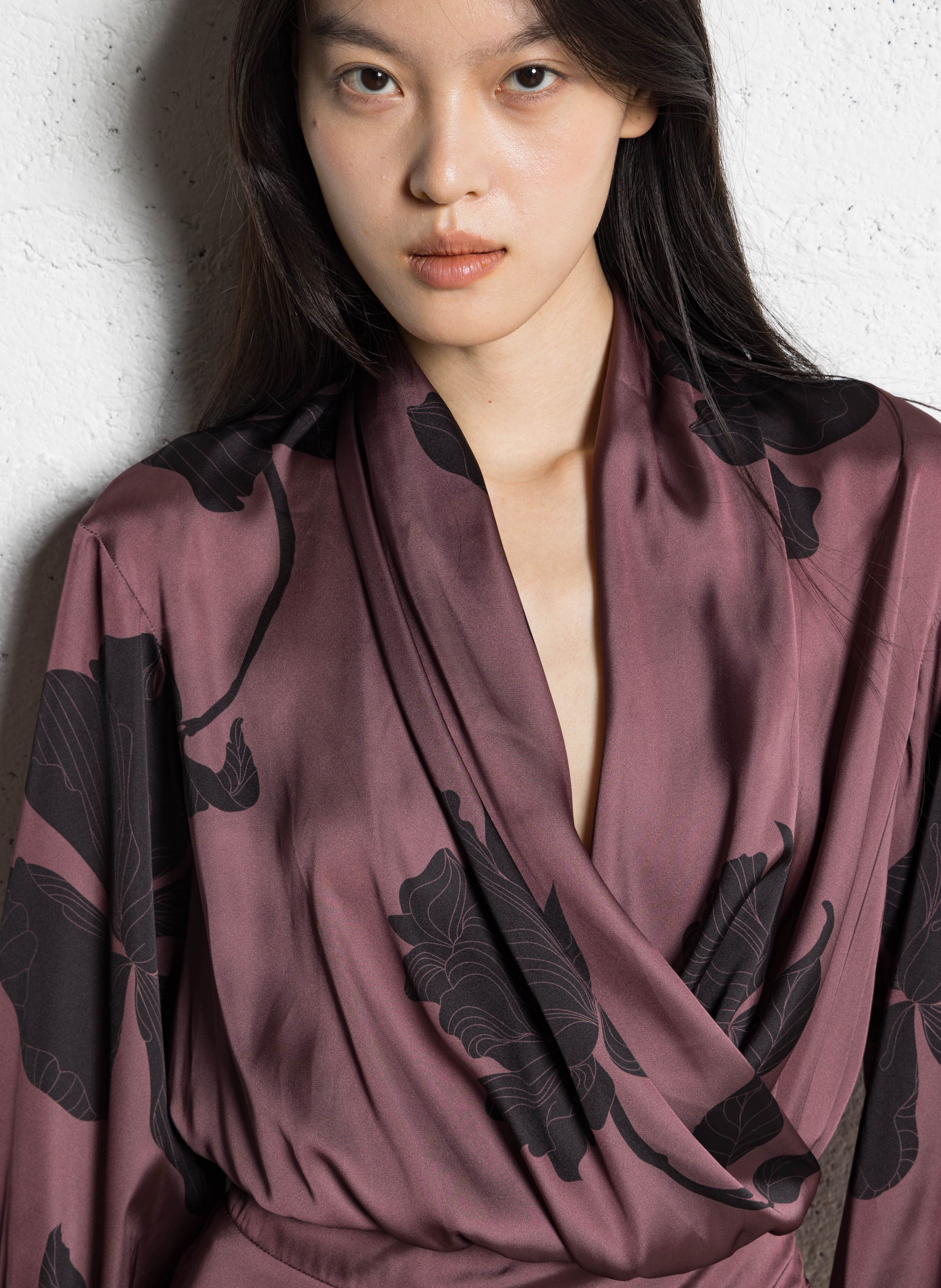 Robe midi col v imprimé floral IKKS Marron