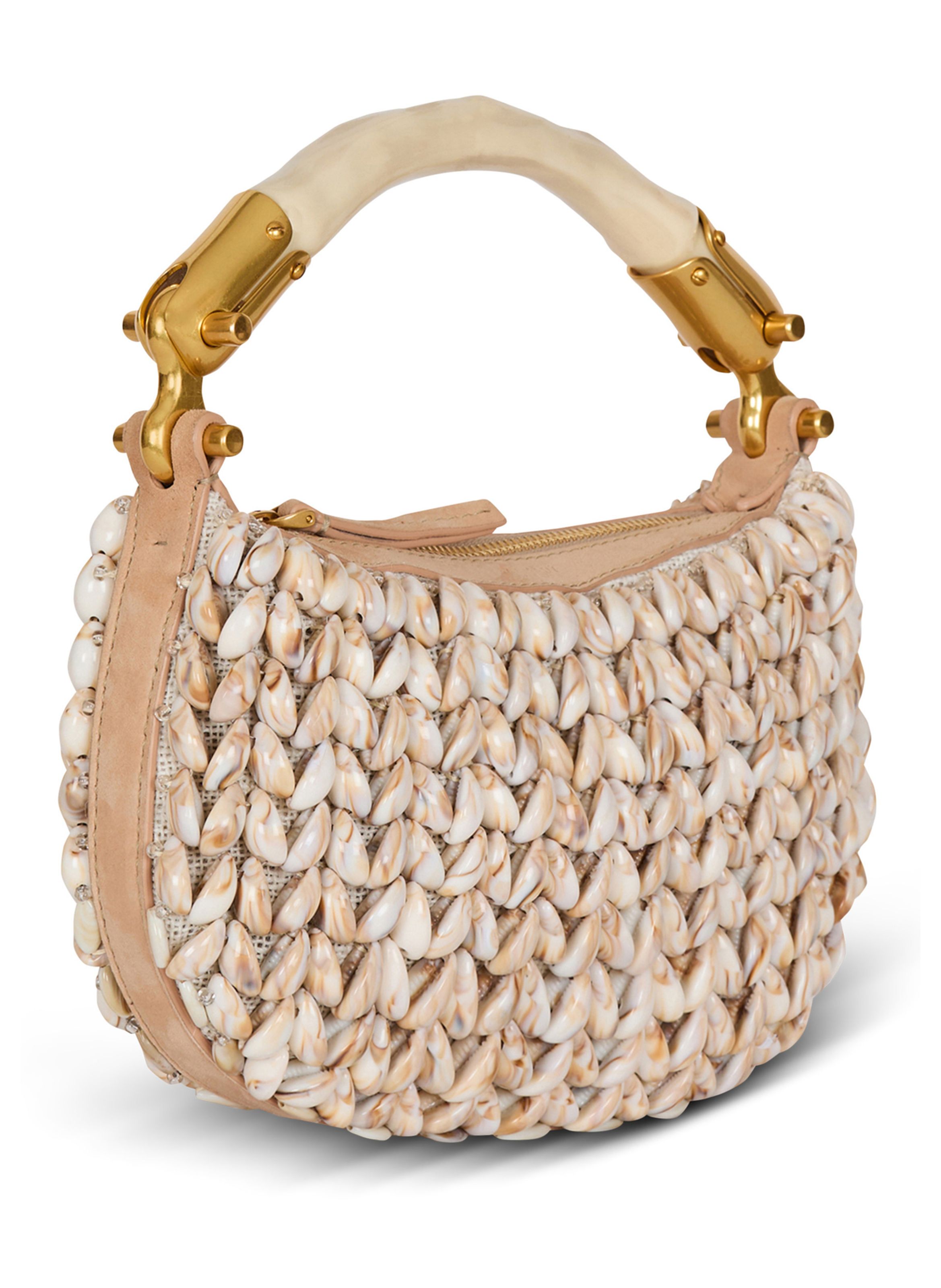 Sac ebene mini en cuir suédé et coquillages BALMAIN Beige