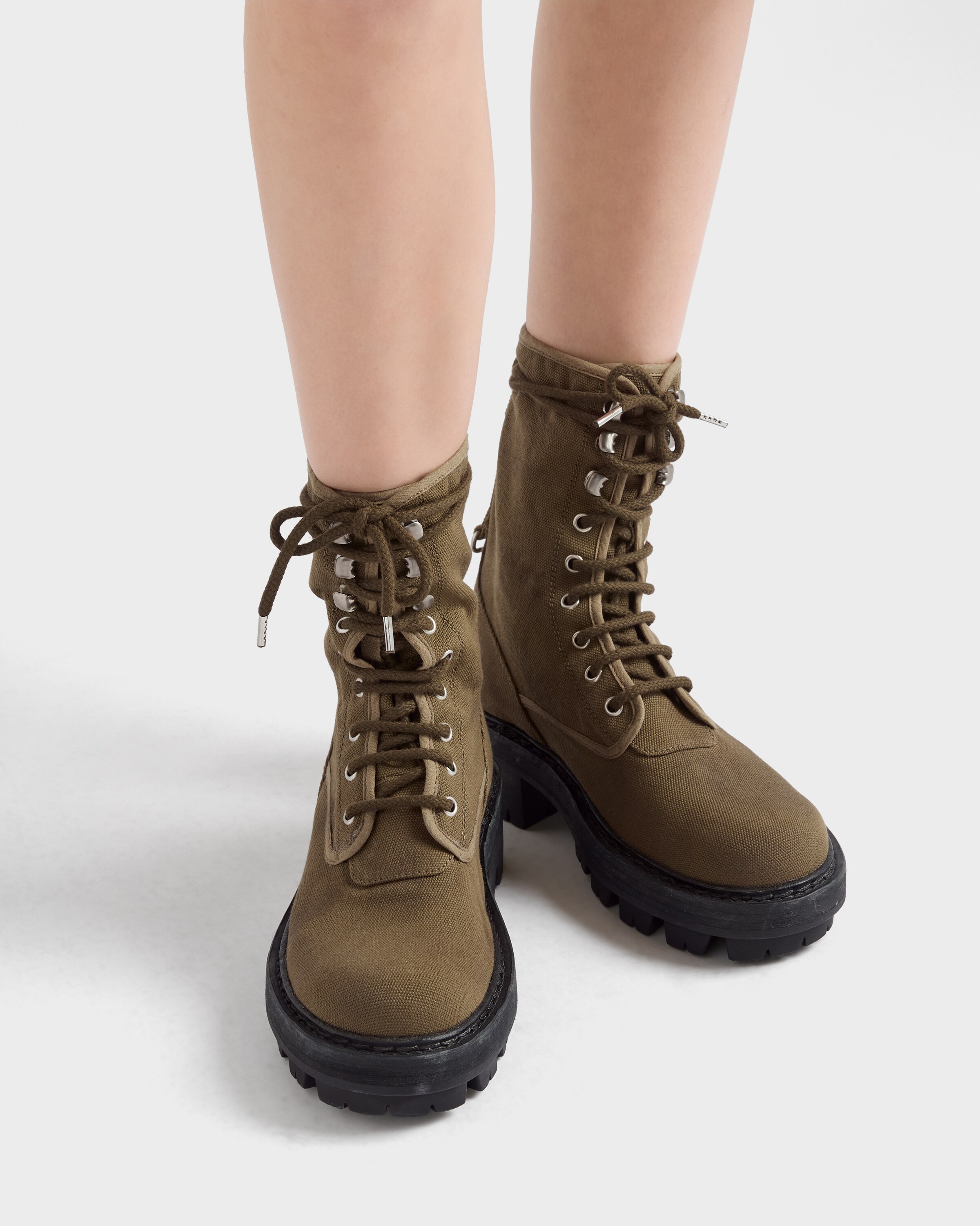 Bottines à lacets en toile PRADA Vert