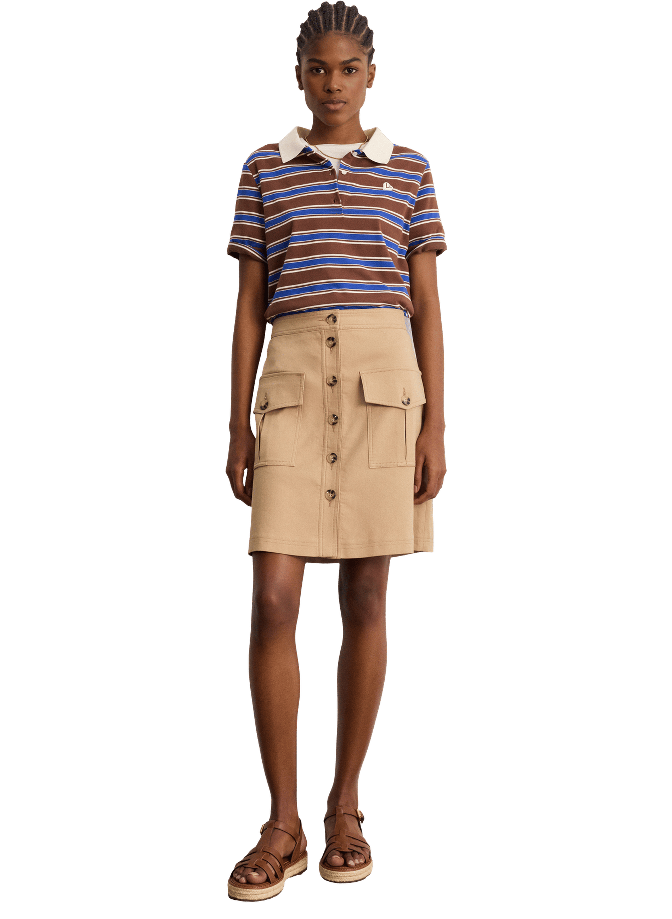 Jupe courte boutonnée en coton - nella PABLO Marron