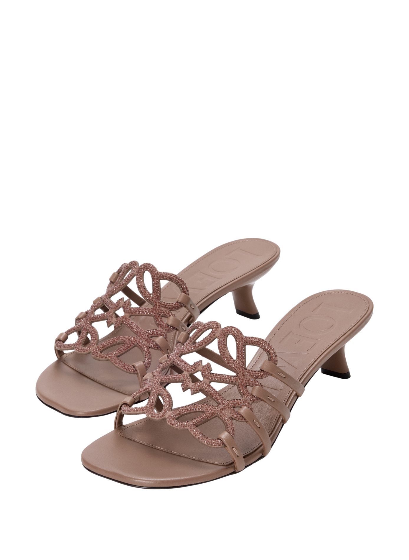 Petal Anagram velvet leather mules with rhinestones LOEWE Beige