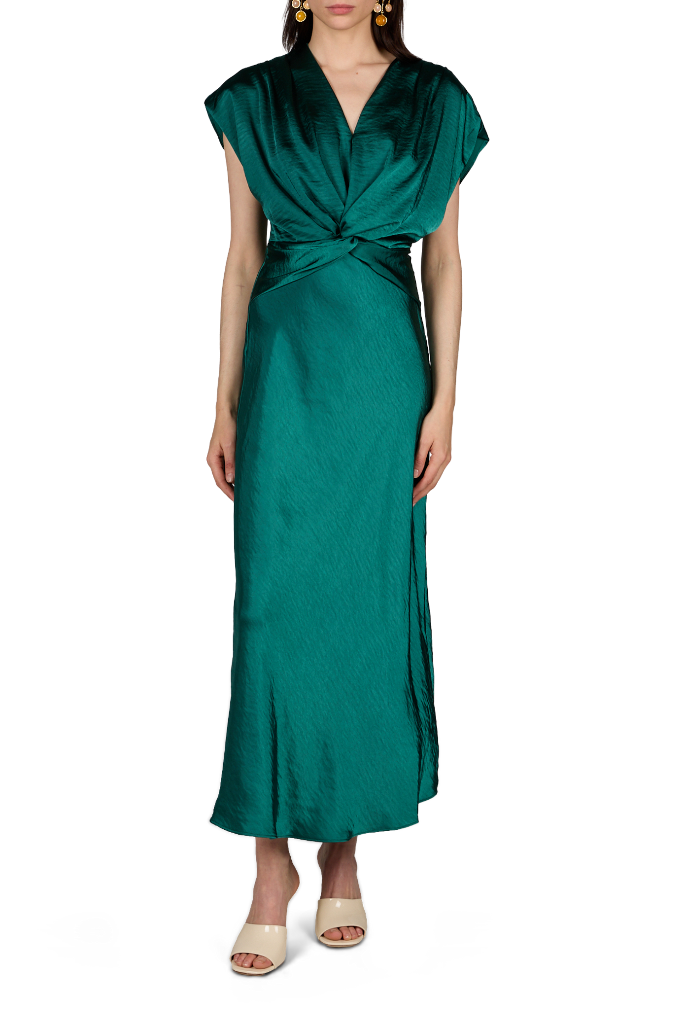 Abito lungo in satin con cintura annodata alla vita OBJECT Verde