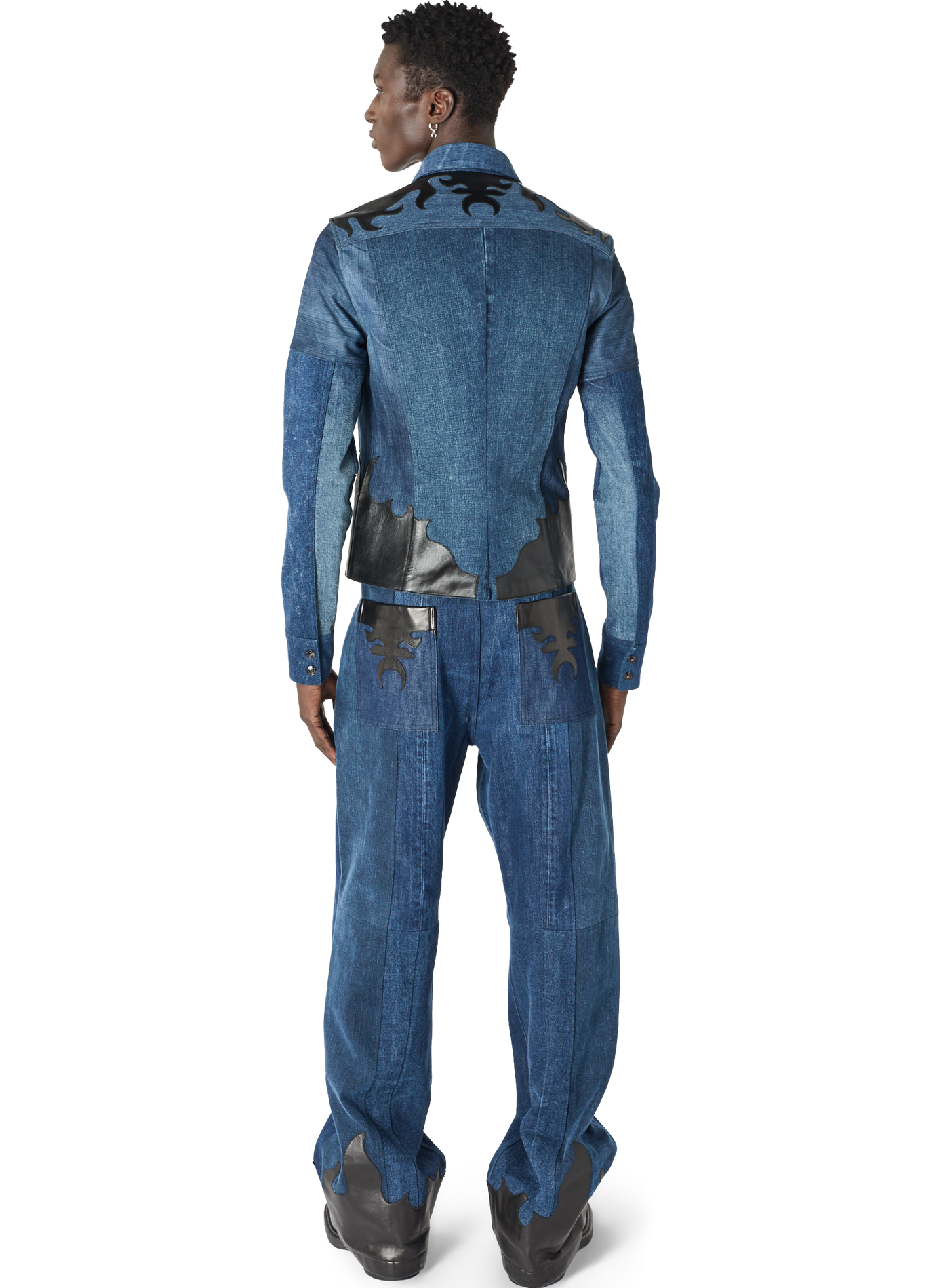 Upcycled denimjas met leren patches unisex MARINE SERRE Blauw
