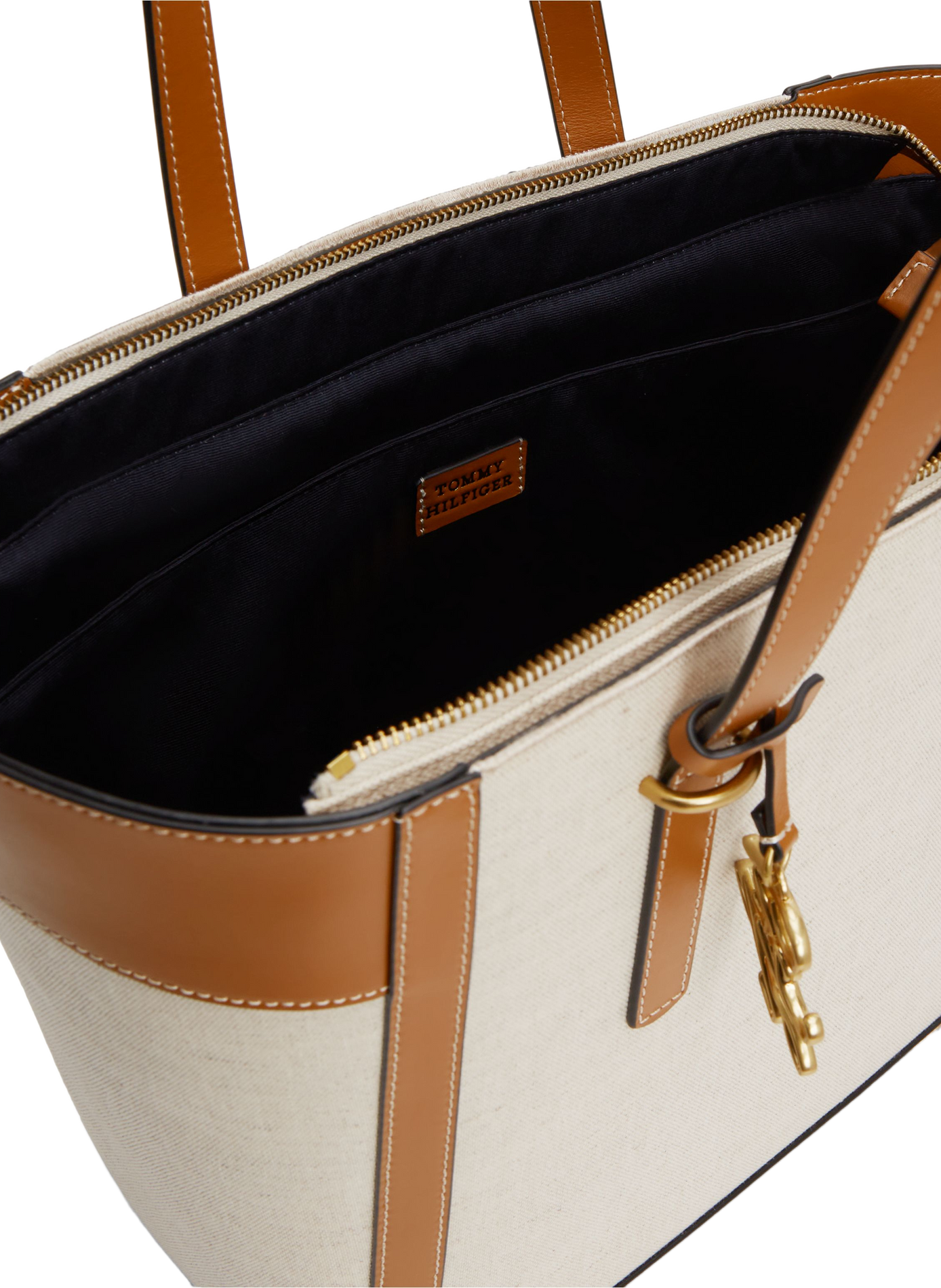 Sac à main à breloque marque en cuir et coton TOMMY HILFIGER Marron