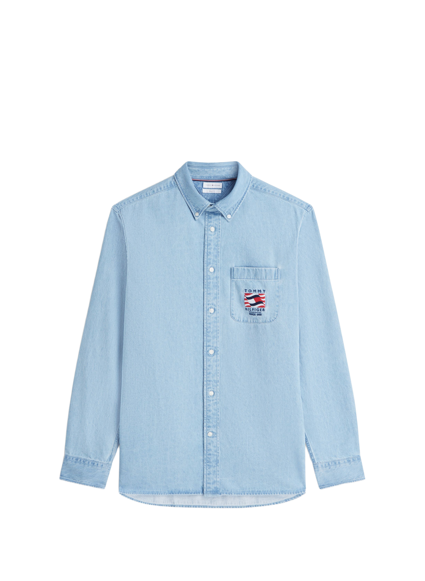Denim shirt with embroidered logo in cotton TOMMY HILFIGER Blue
