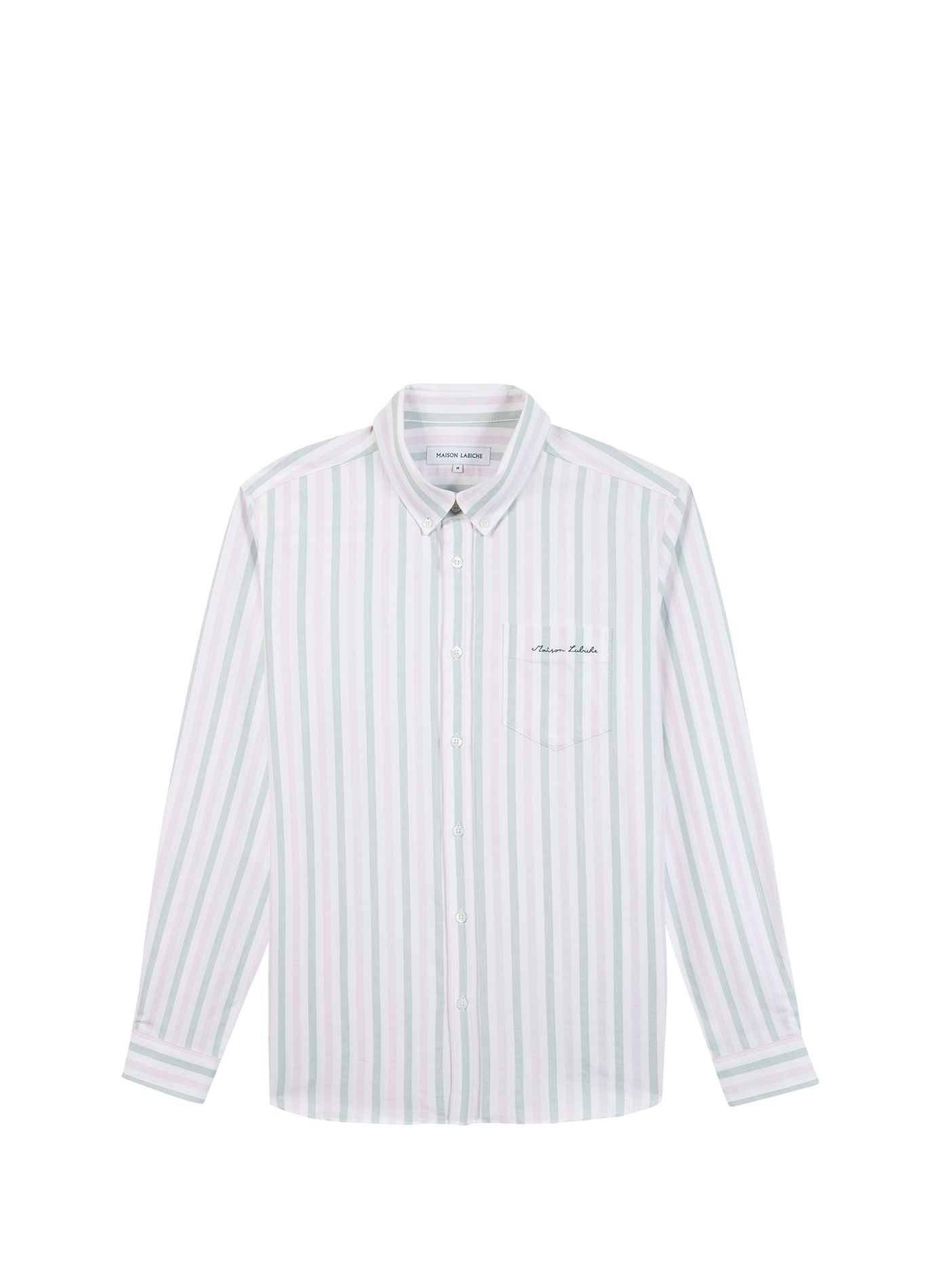 Straight shirt with buttoned collar, striped in cotton MAISON LABICHE Green