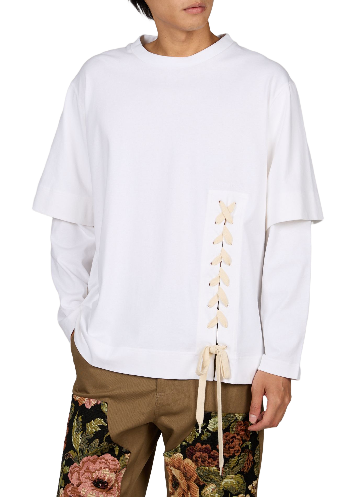 Ruim T-shirt met katoenen veters. SIMONE ROCHA Beige