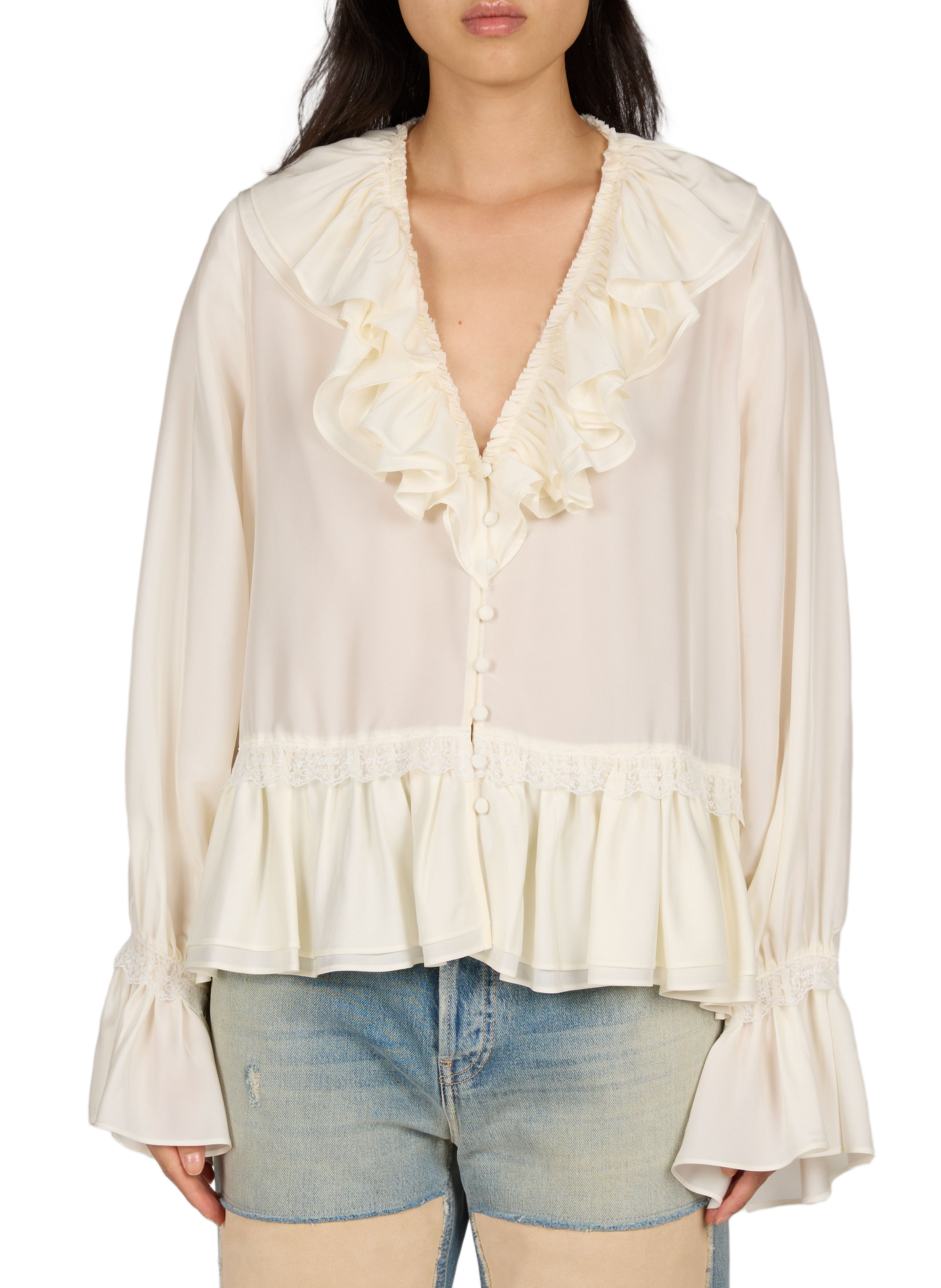 Flowy loose-fitting V-neck blouse GANNI Multicolour
