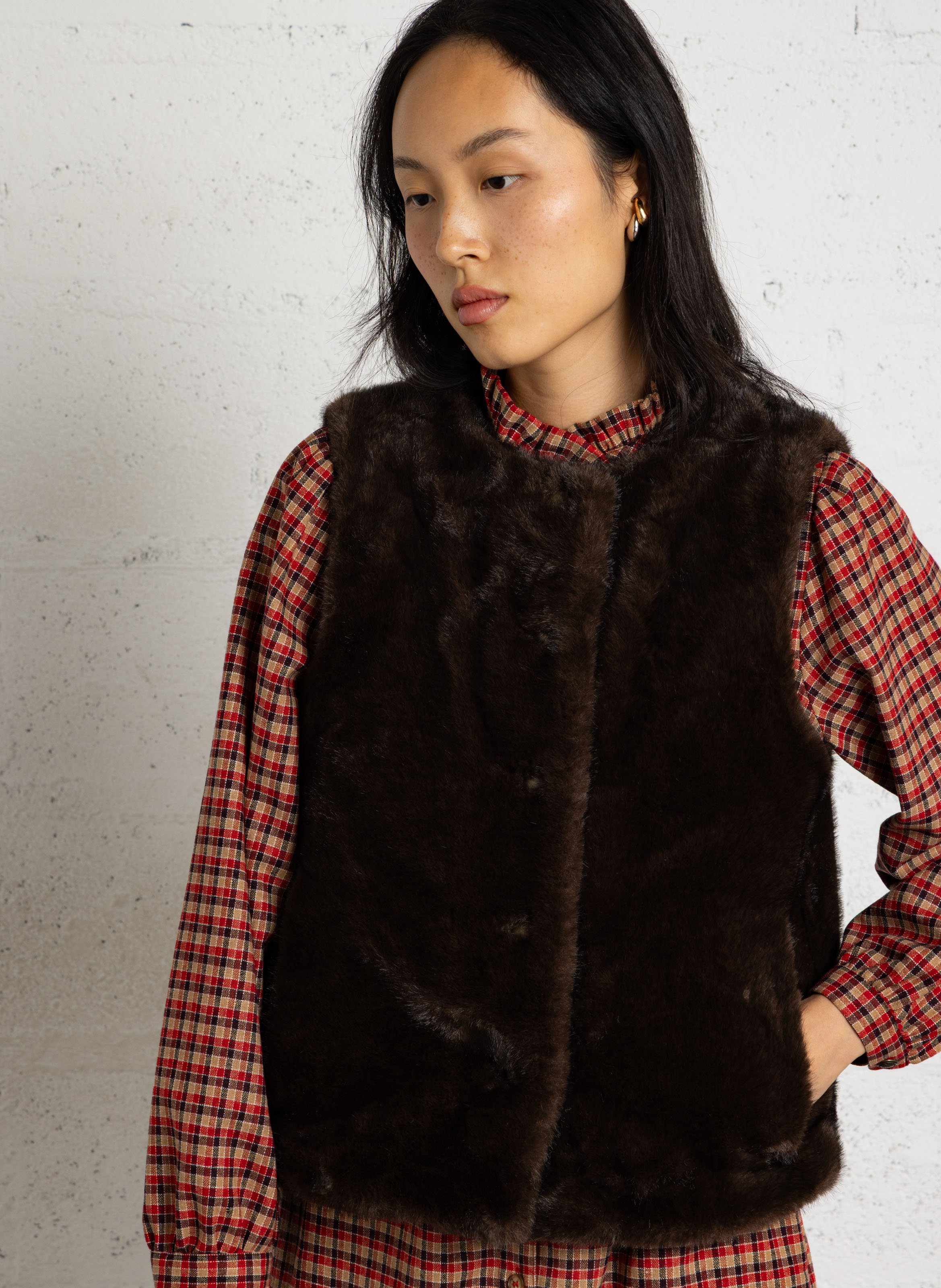 Veste sans manches droite effet fourrure brooklyn MAISON 123 Marron