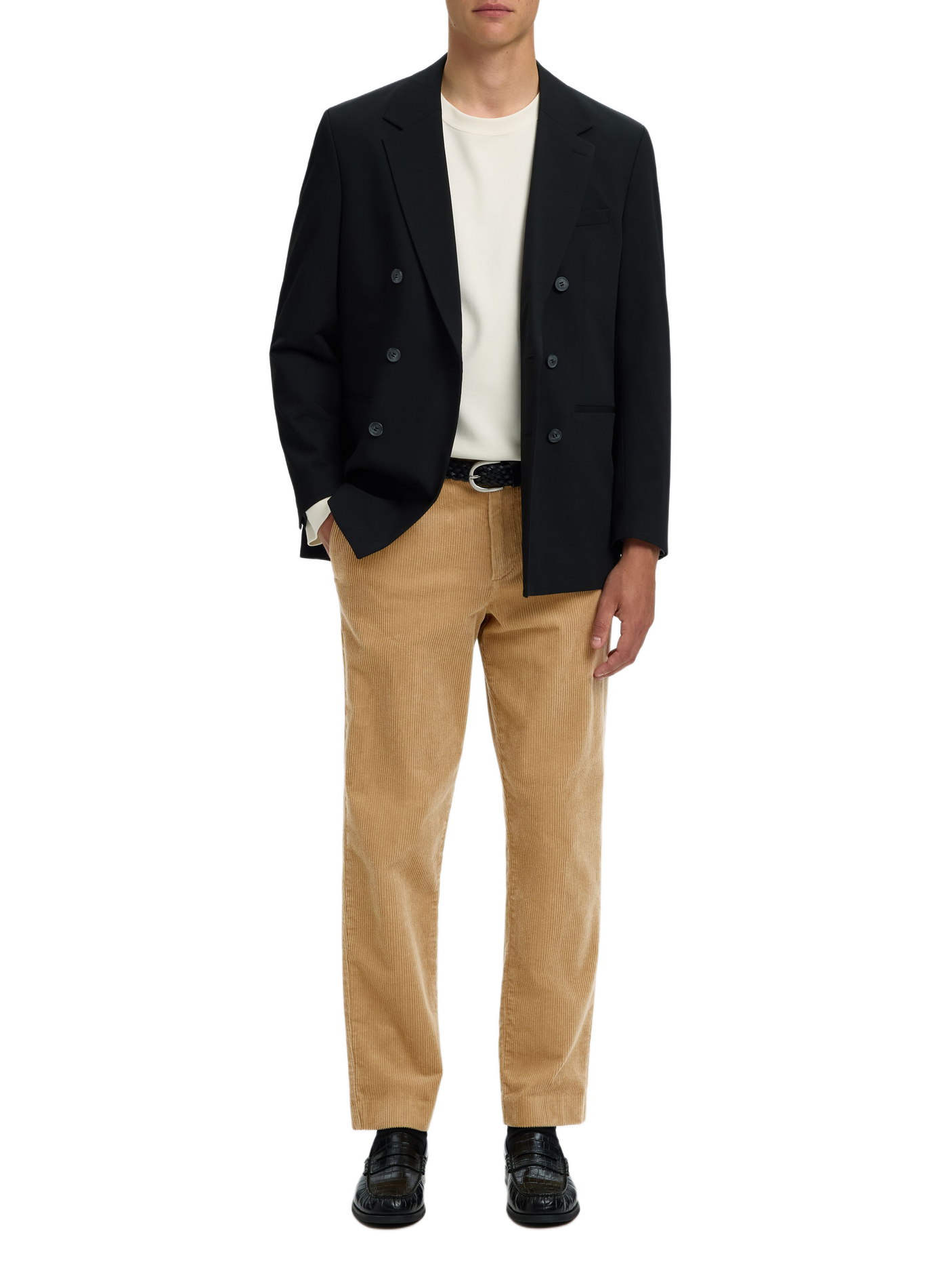 Corduroy cotton blend pants SELECTED Beige