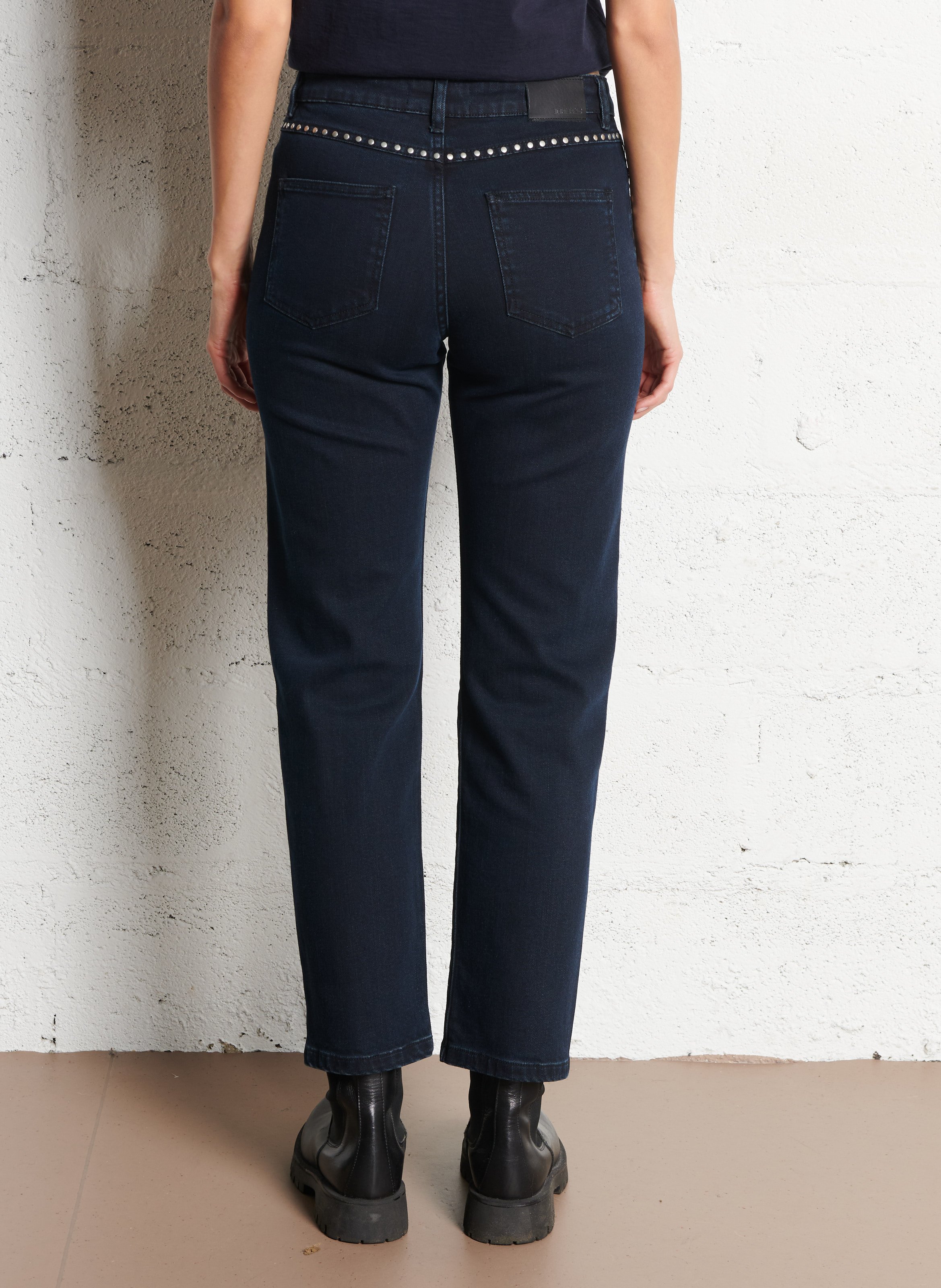 Jean droit uni à détails studs janis IKKS Bleu