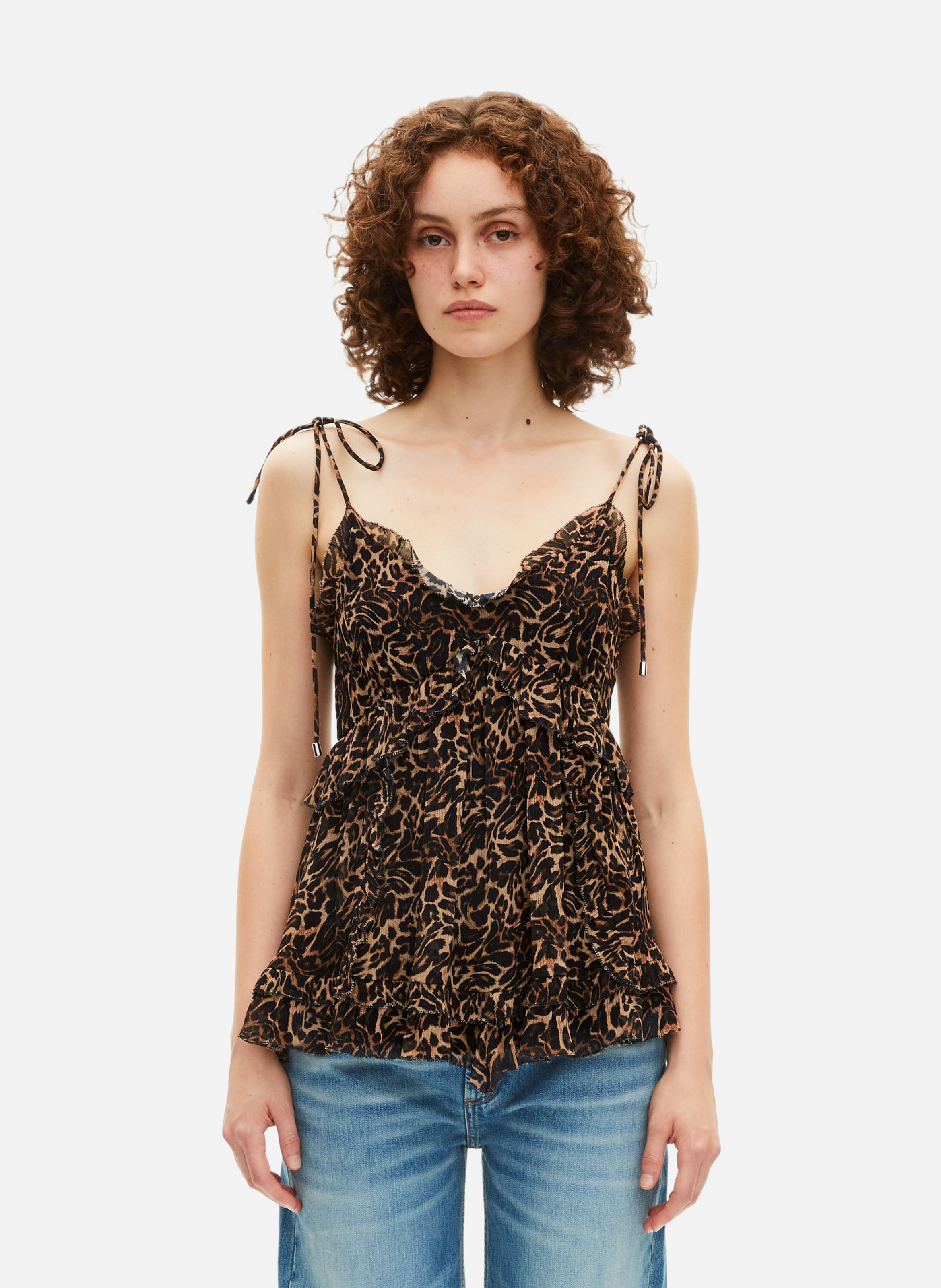 Top avec volants imprimé THE KOOPLES Marron