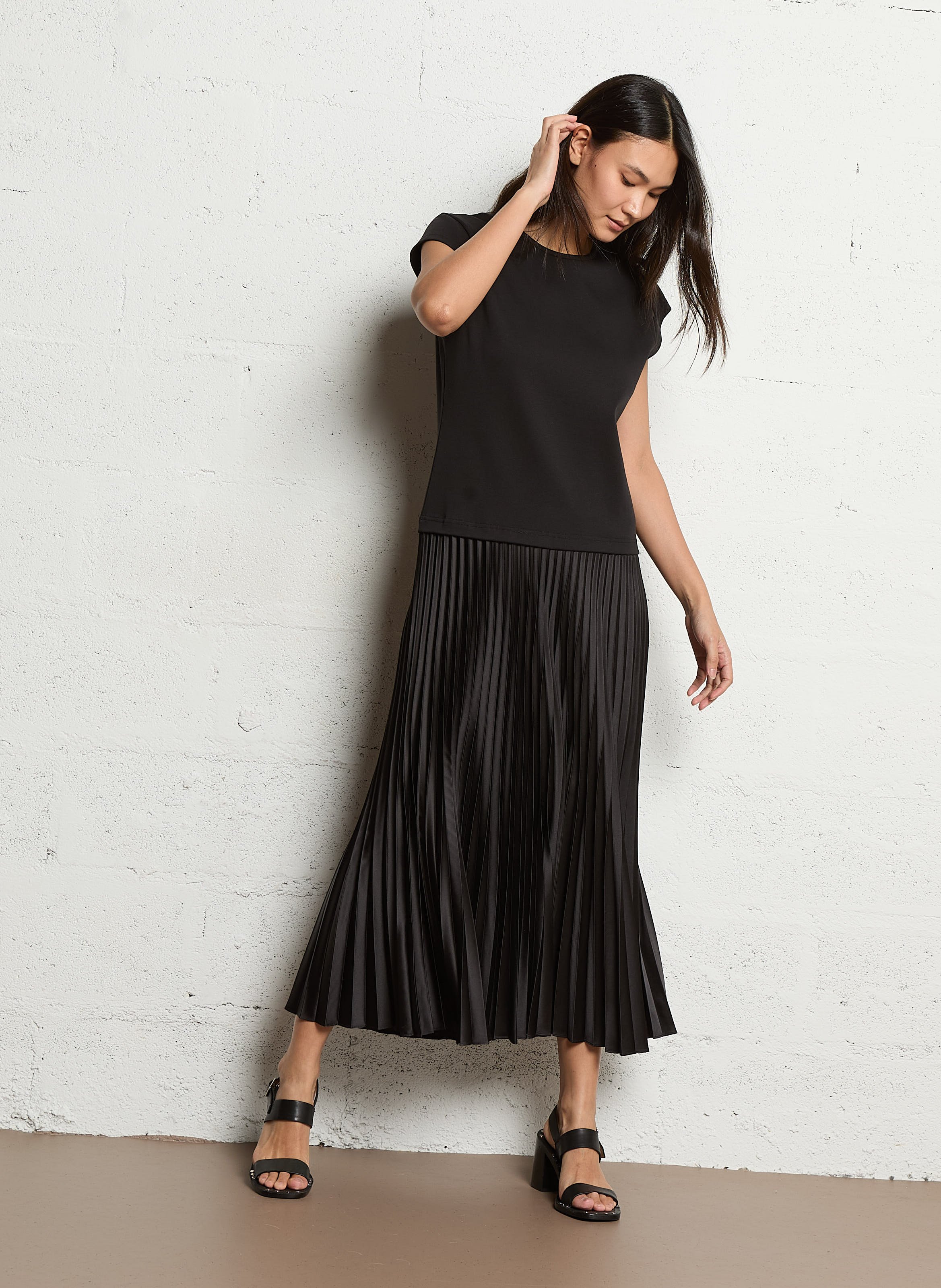 Robe bi-matière devant dos plissée IKKS Noir