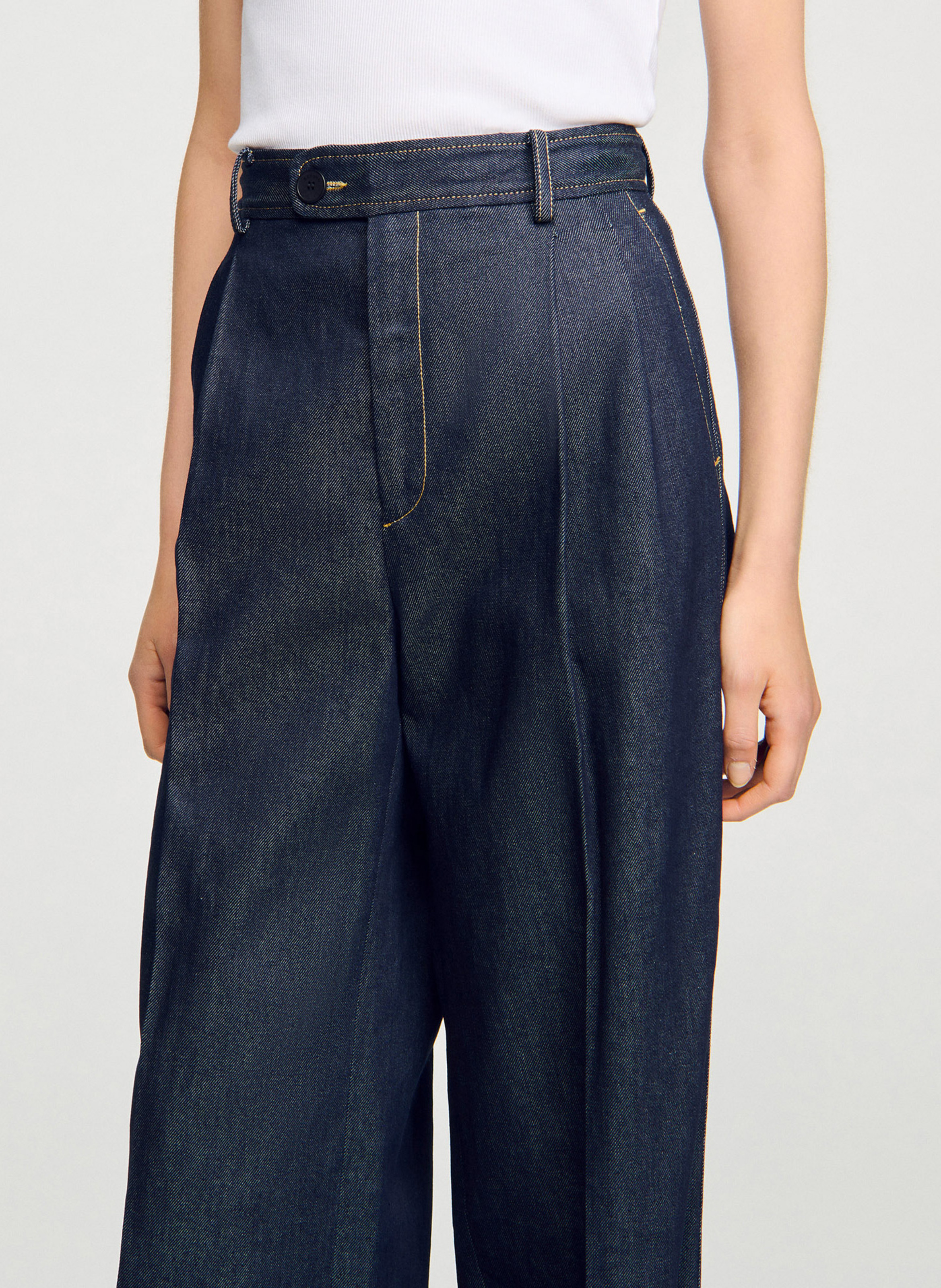 Jean large taille haute brut en coton Bleu