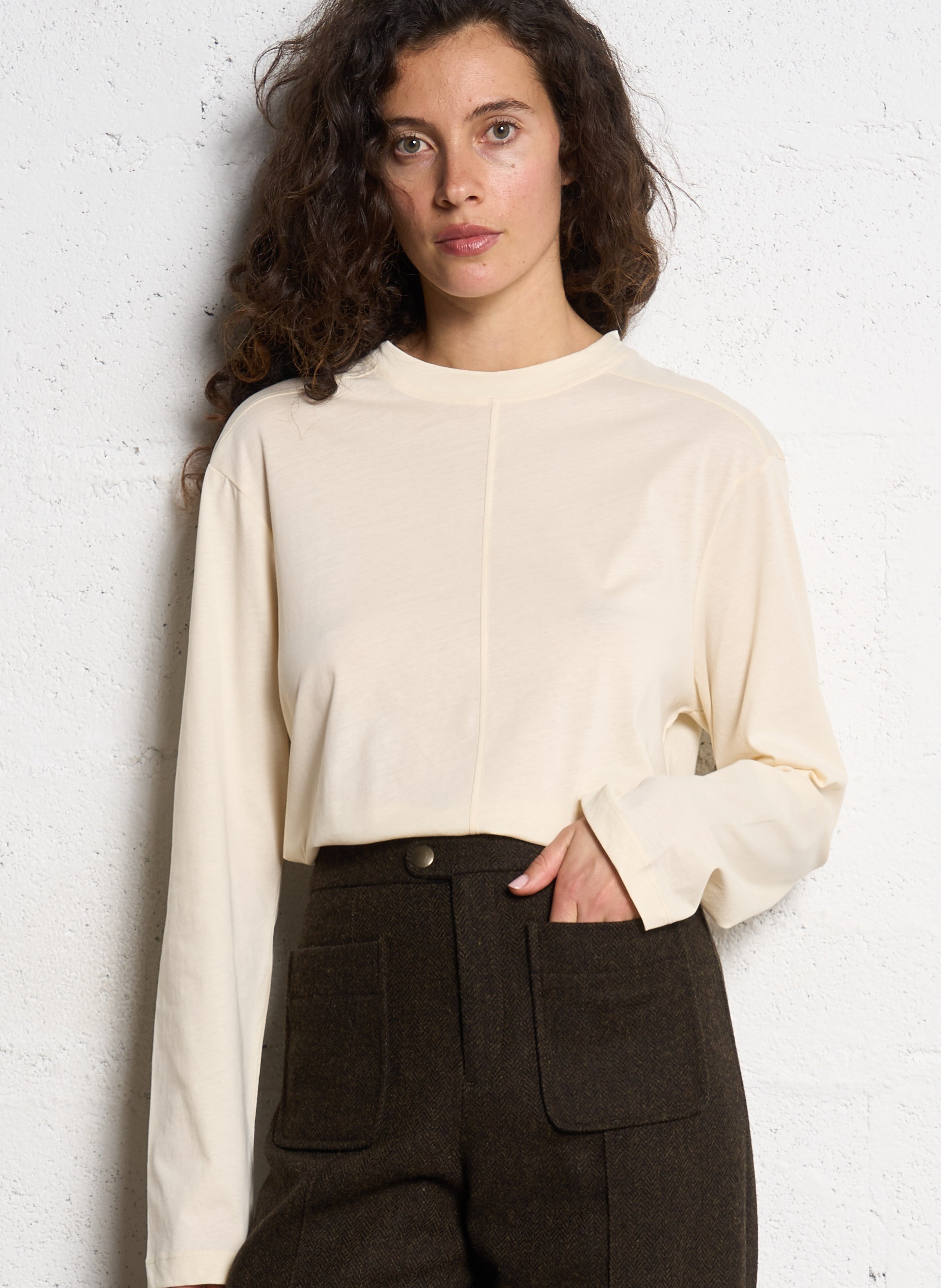 Tee-shirt col rond en coton adelie SOEUR Beige