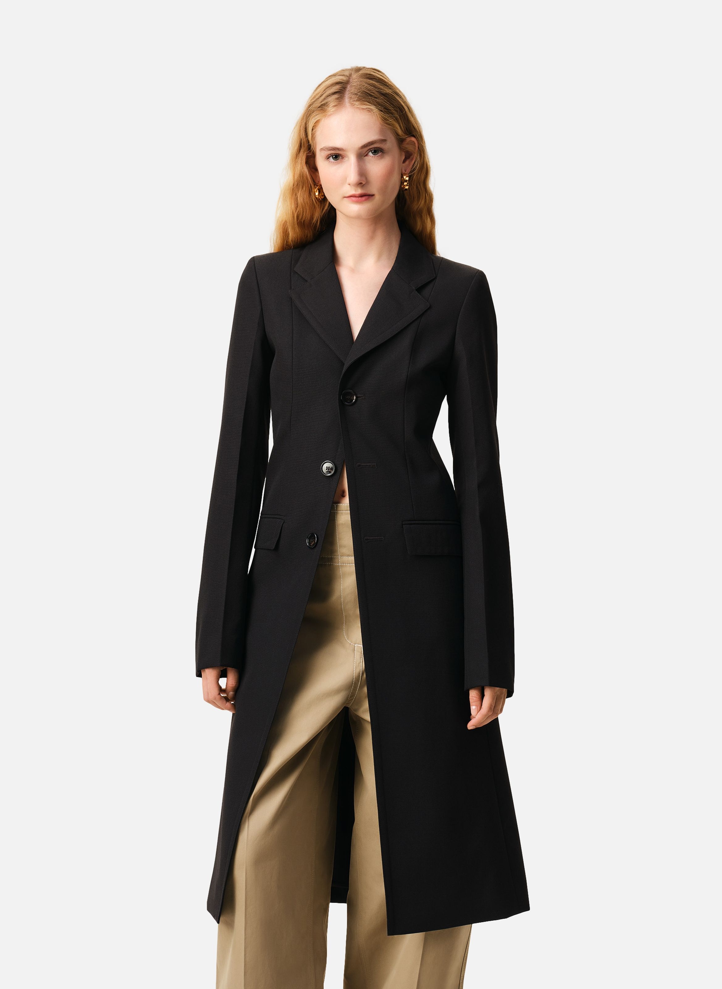 Manteau ajusté simple boutonnage en laine vierge AMI PARIS Noir