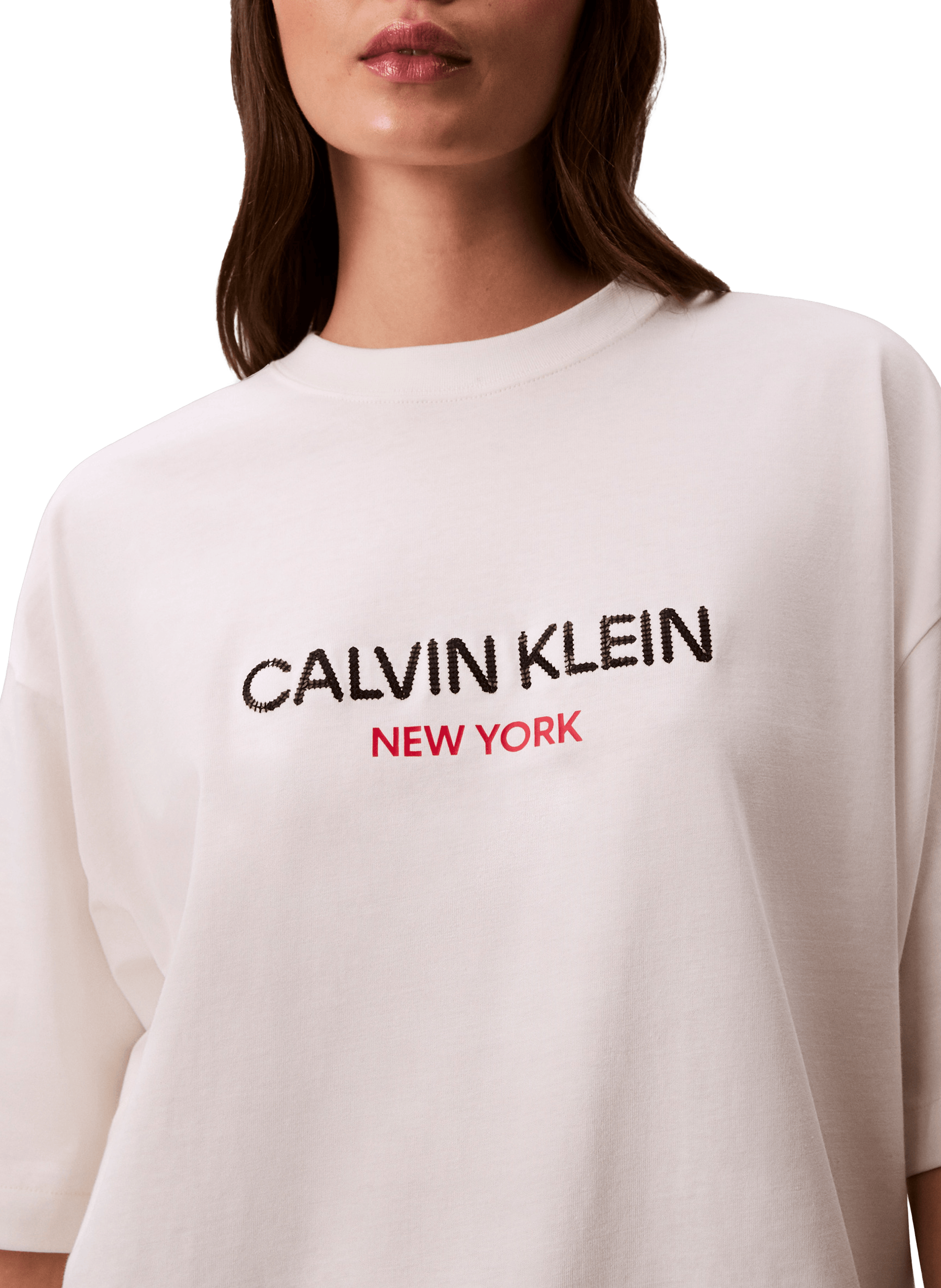Oversize Printed Cotton T-shirt  CALVIN KLEIN Beige