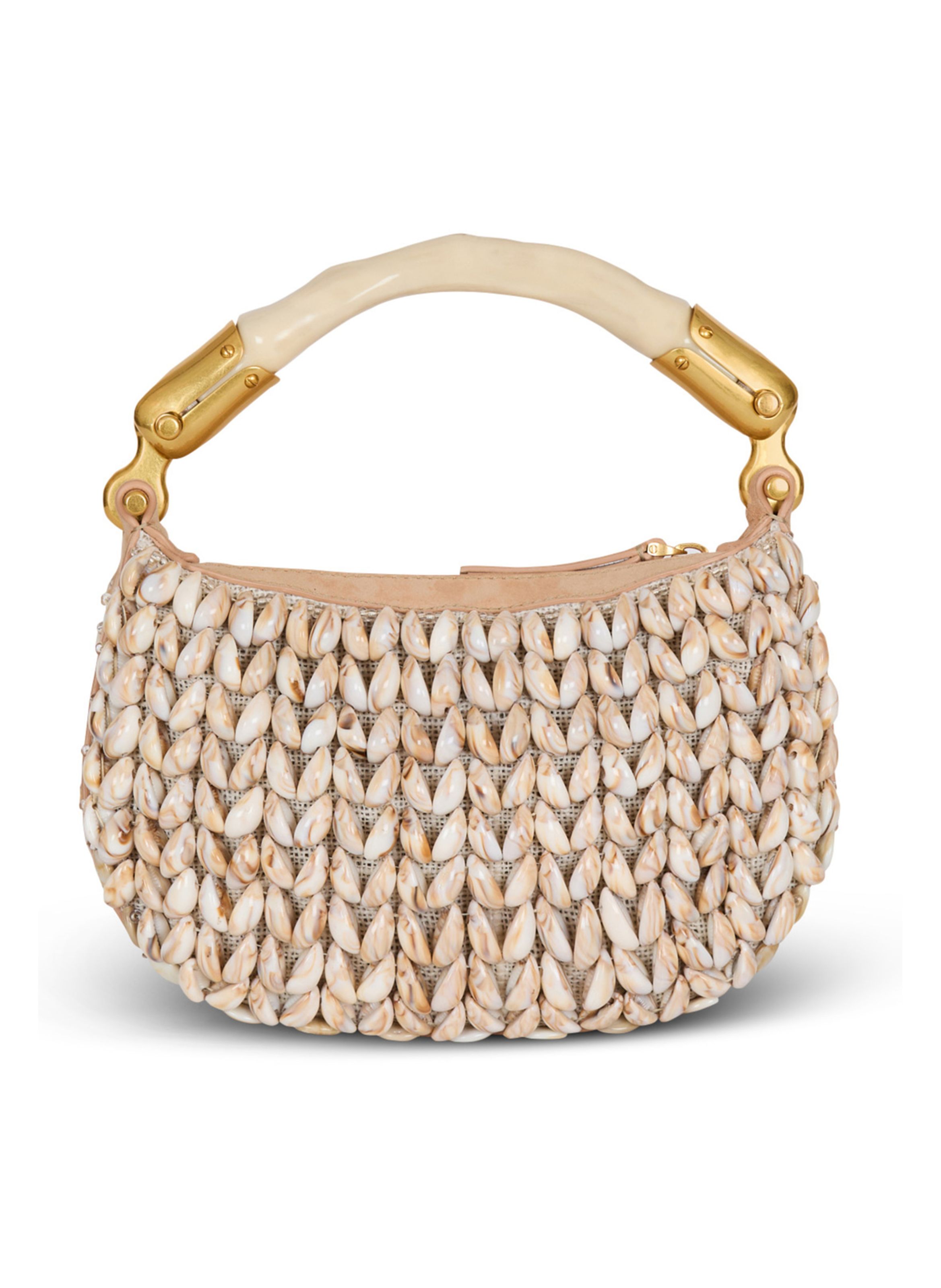 Sac ebene mini en cuir suédé et coquillages BALMAIN Beige