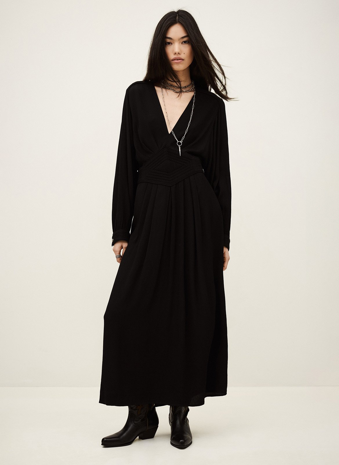 Robe longue col v fluide ambra BA&SH Noir