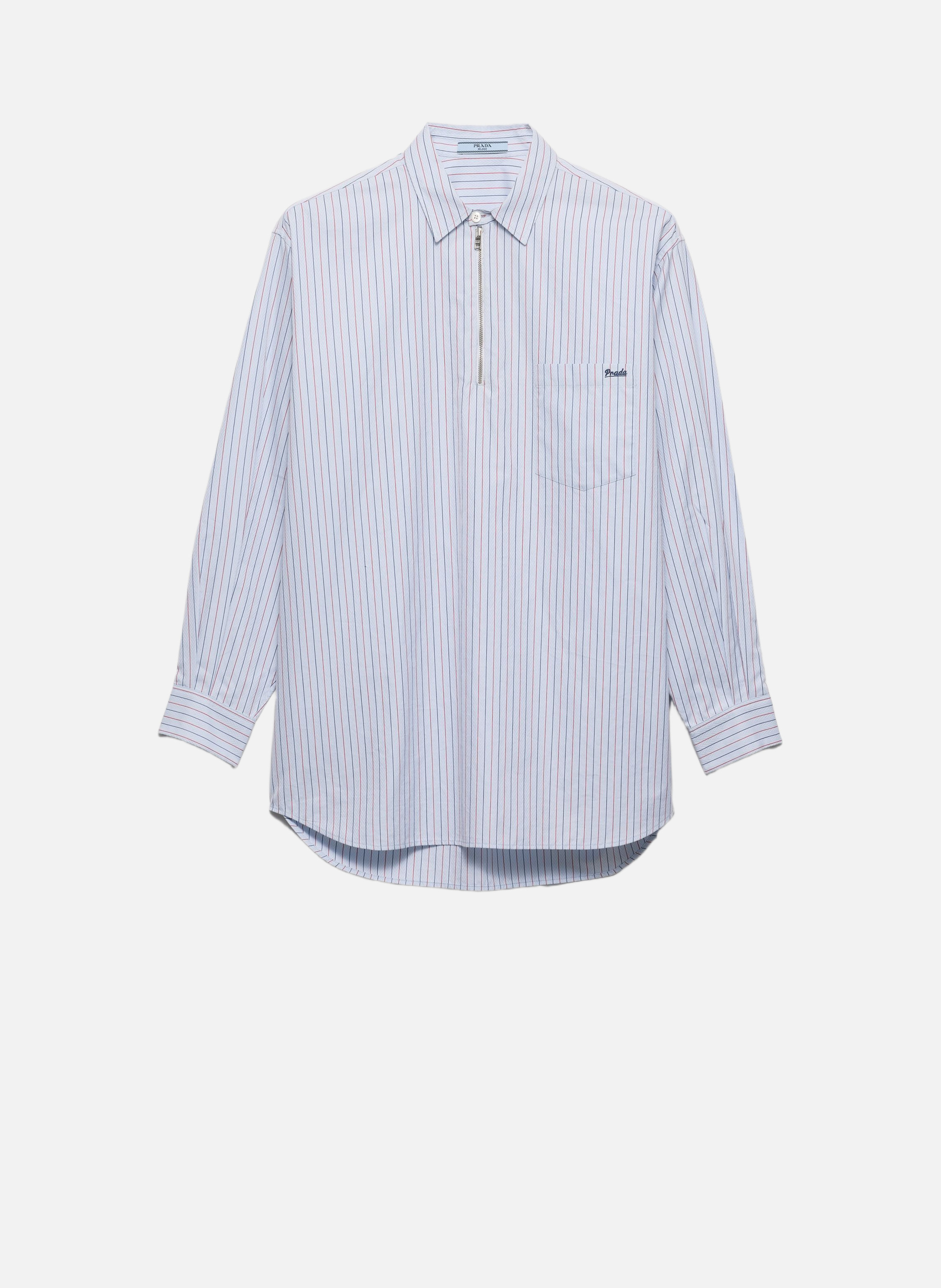 Chemise en coton à rayures avec demi-fermeture à g PRADA Bleu