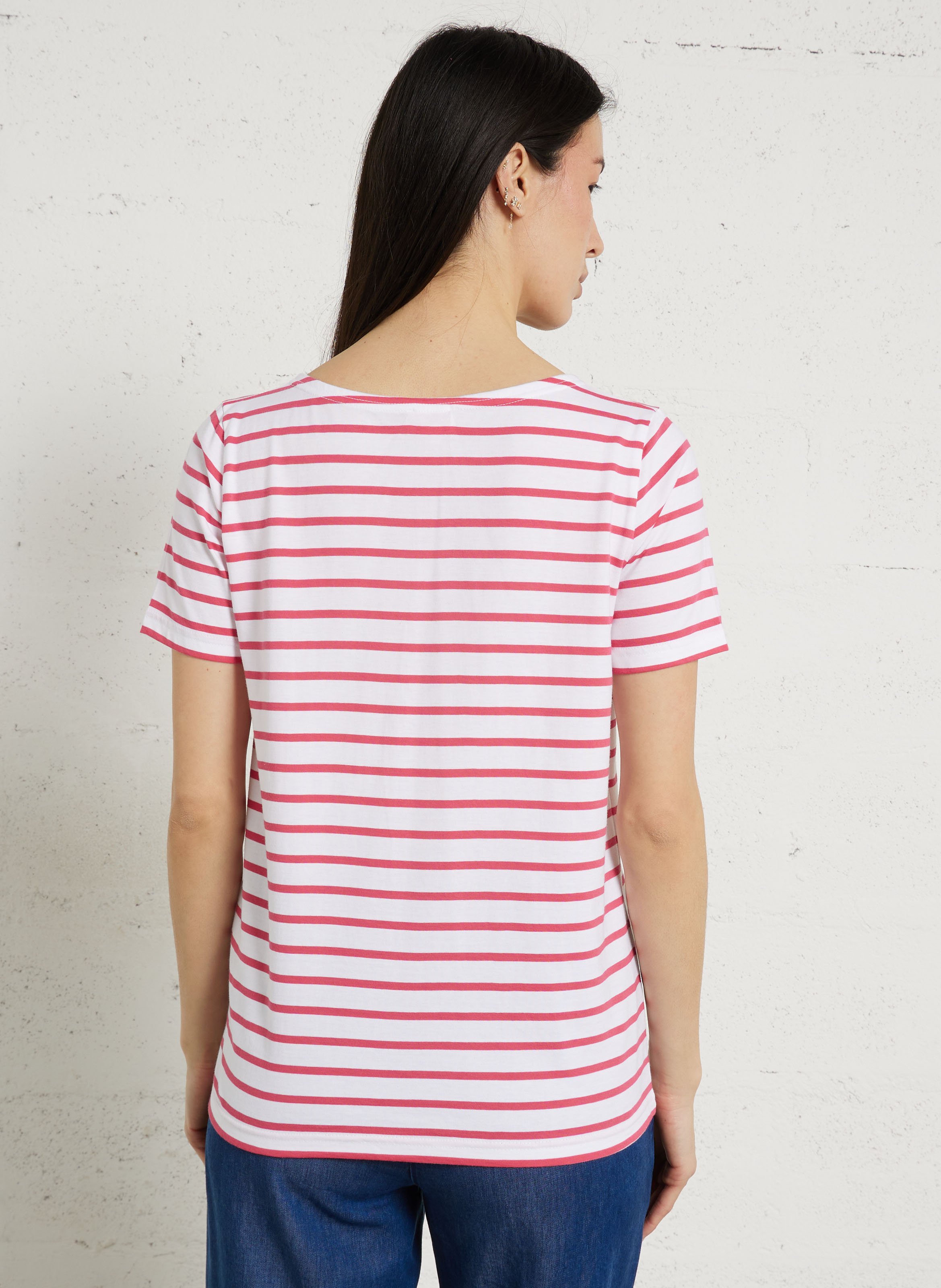 Tee-shirt col rond à rayures en coton ARMOR-LUX Blanc