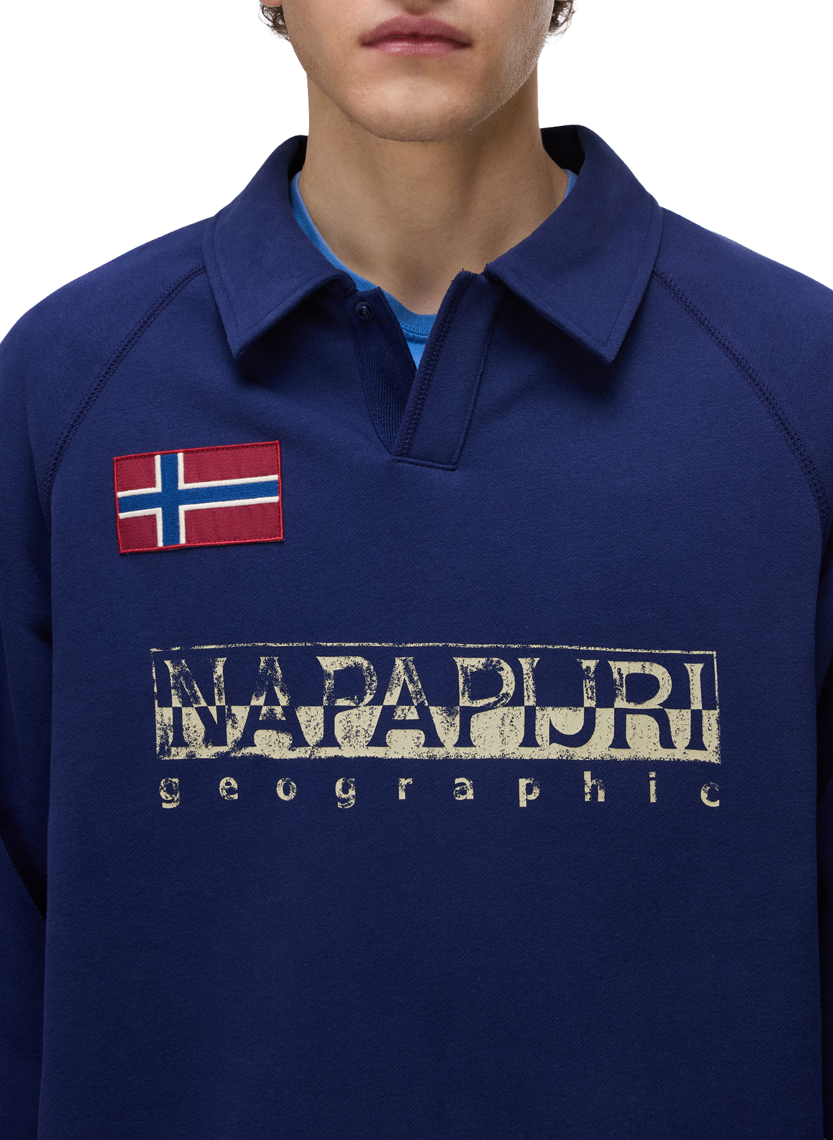 Polo manches longue à logo en coton mélangé NAPAPIJRI Bleu