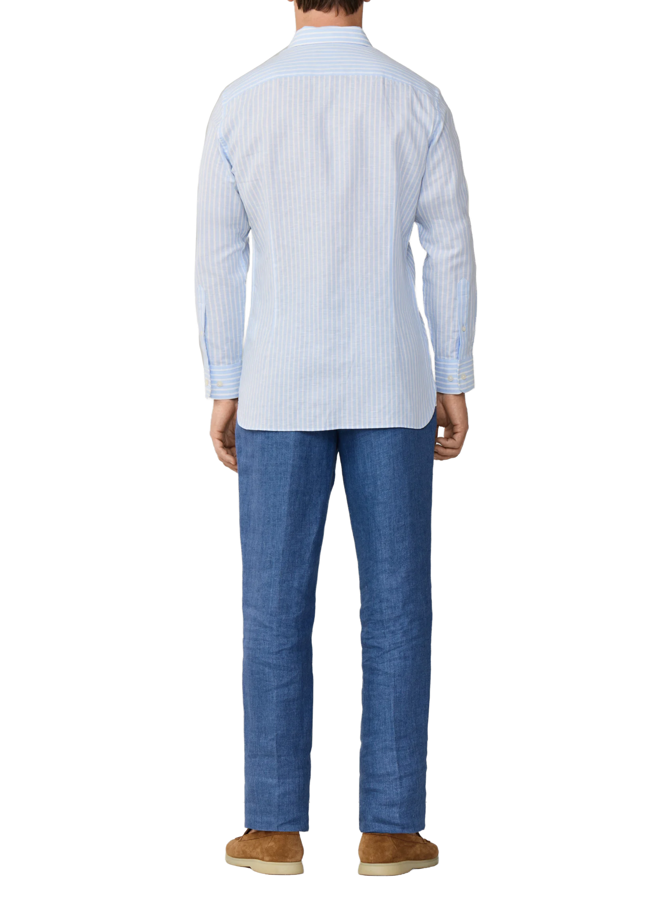 Fitted Striped Linen and Cotton Shirt HACKETT Blue