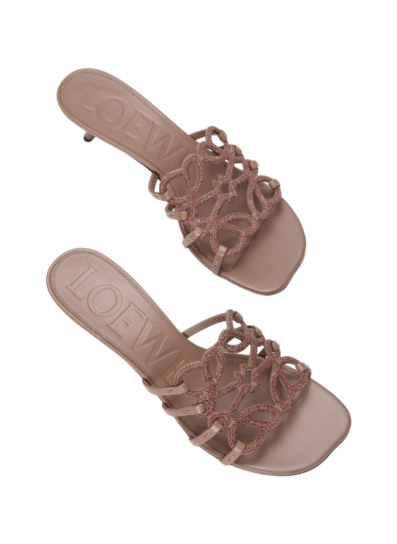 Petal Anagram velvet leather mules with rhinestones LOEWE Beige