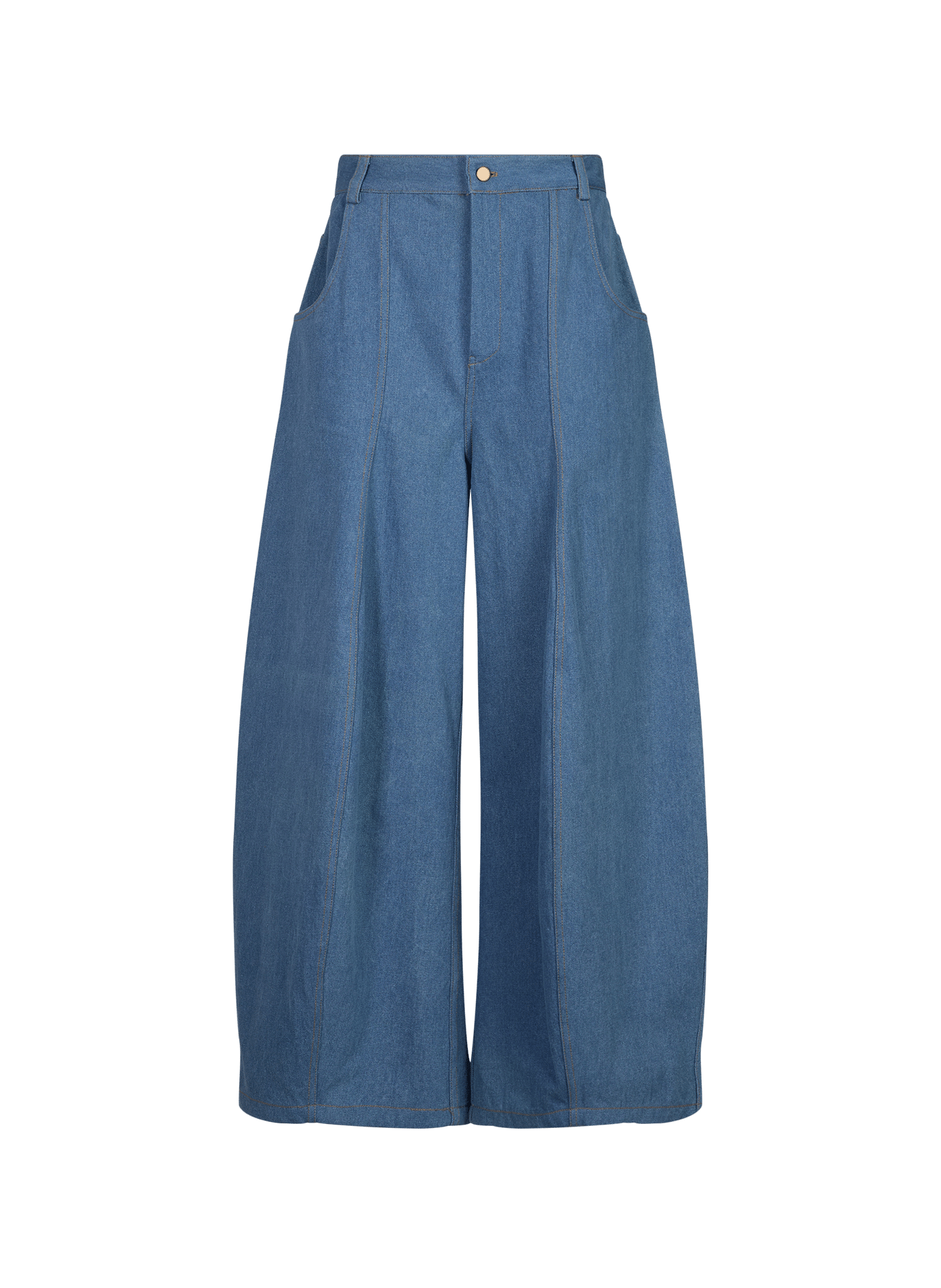 Broek met hoge taille en ballonvormige snit van katoen. RENÈ Blauw