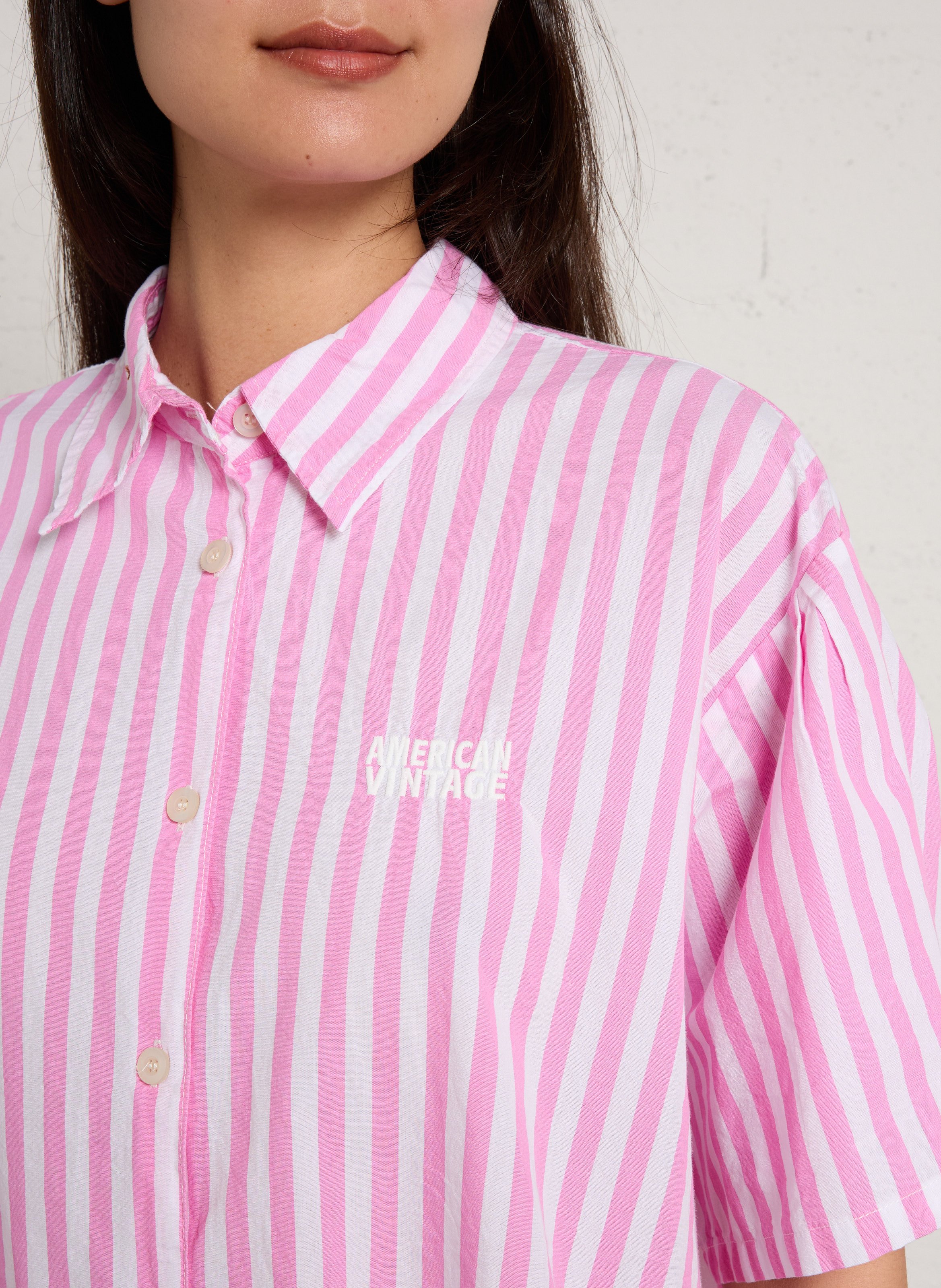 Chemise manches courtes rayée vextown AMERICAN VINTAGE Rose