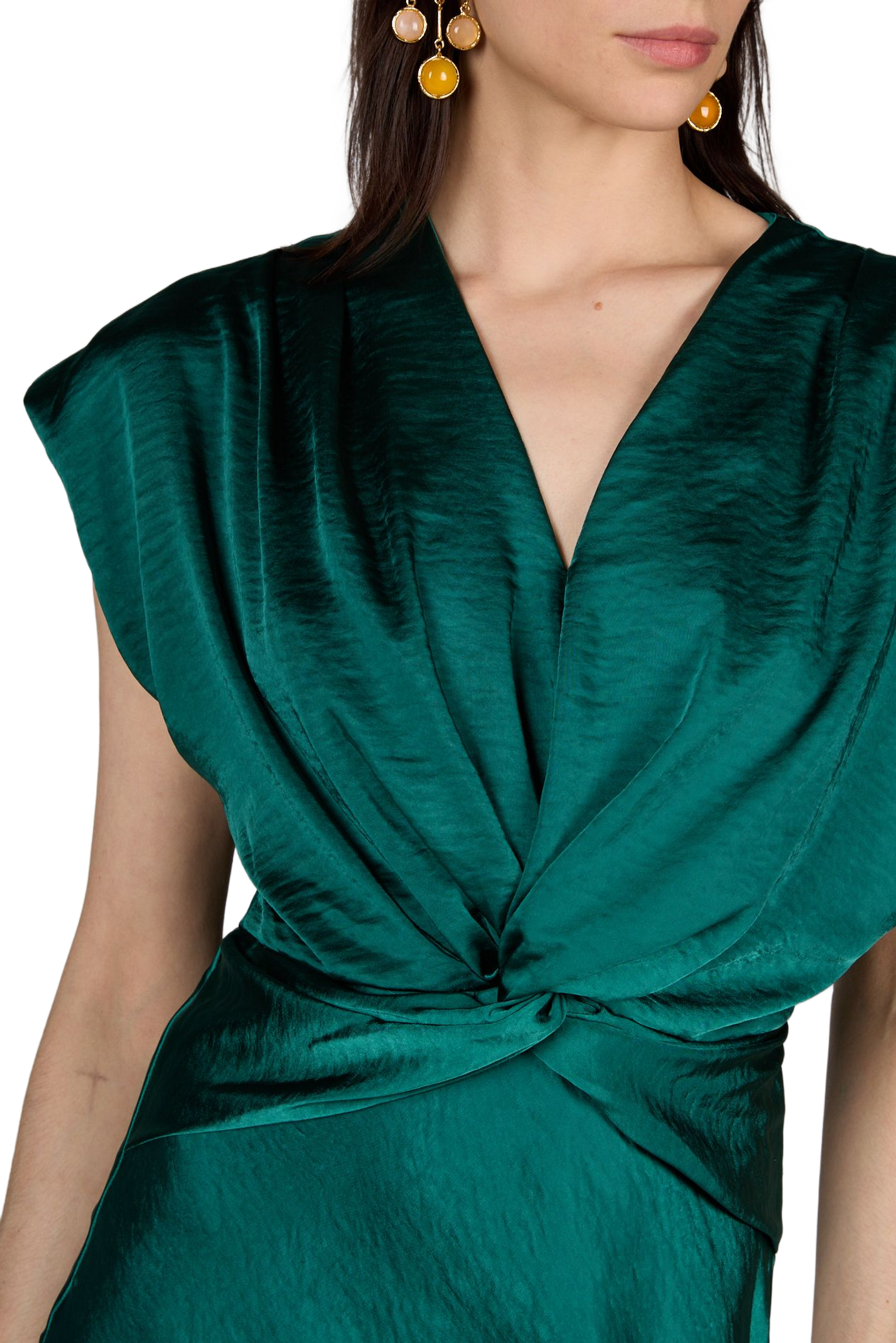 Abito lungo in satin con cintura annodata alla vita OBJECT Verde