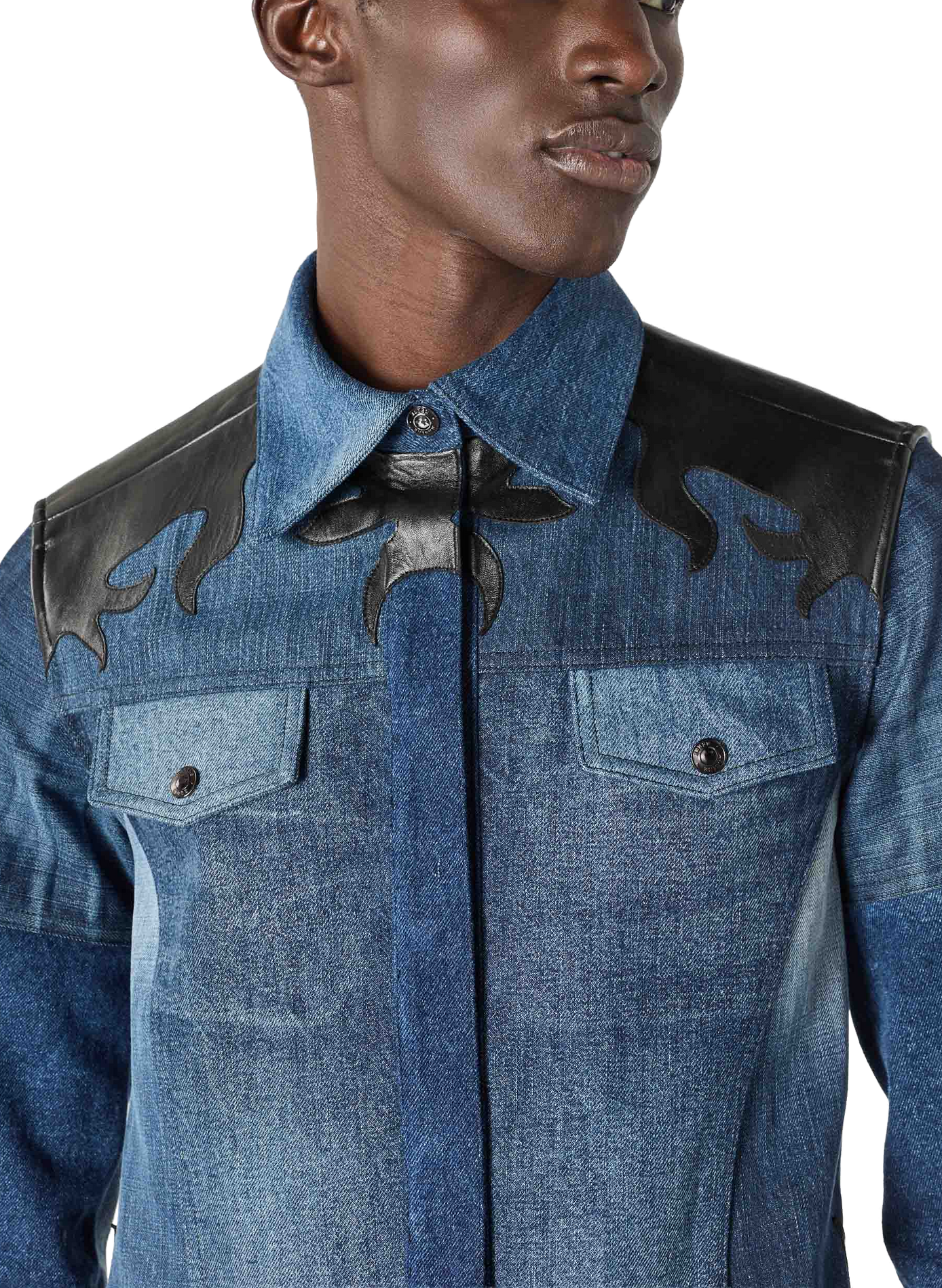 Upcycled denimjas met leren patches unisex MARINE SERRE Blauw