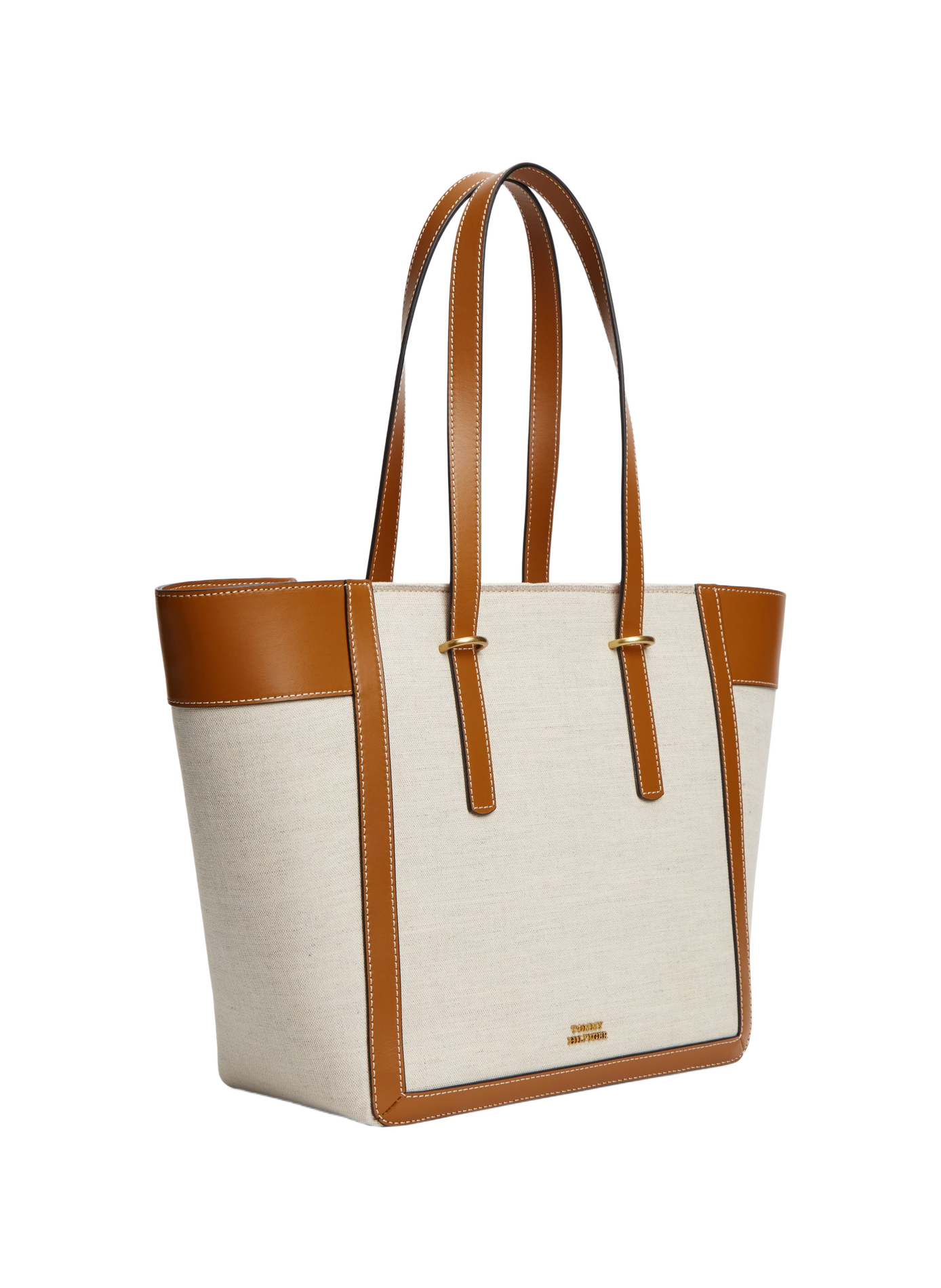 Sac à main à breloque marque en cuir et coton TOMMY HILFIGER Marron