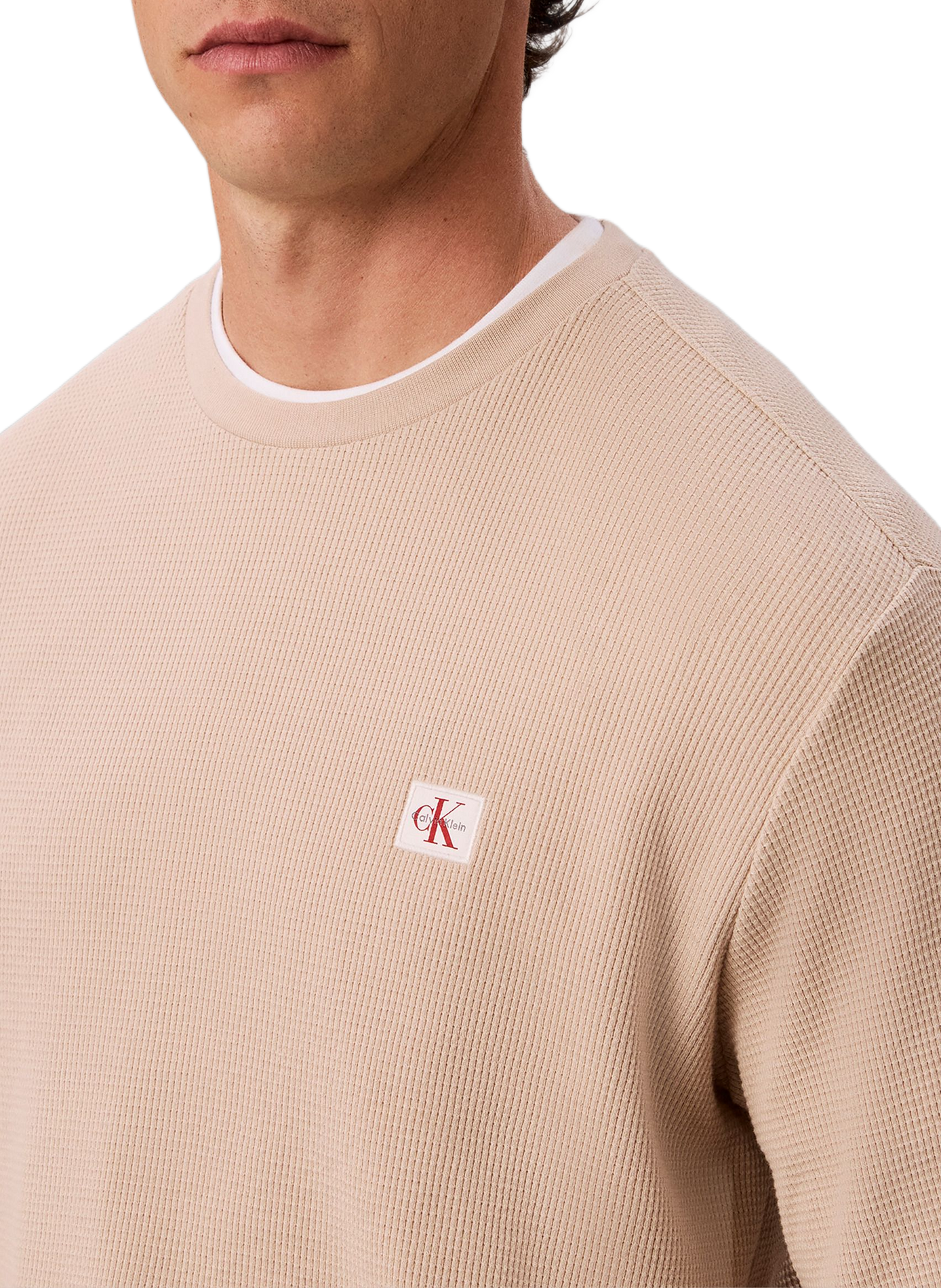 Tee-shirt col rond en coton mélangé CALVIN KLEIN Beige