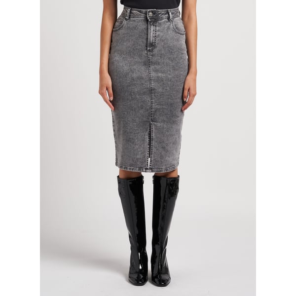 Jupe midi droite en coton mélangé délavé