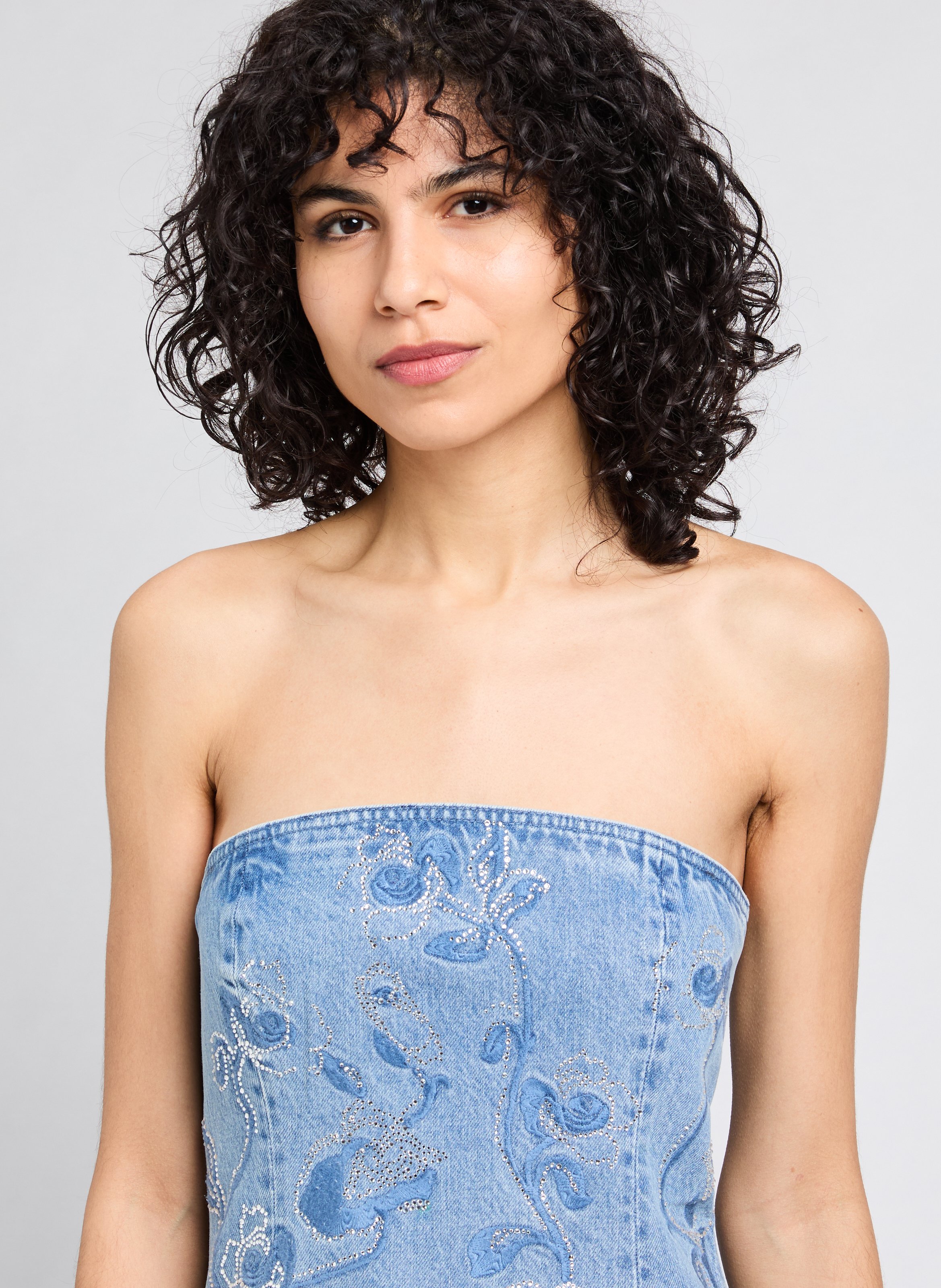 Top bustier Rhinestone en jean ROTATE Bleu