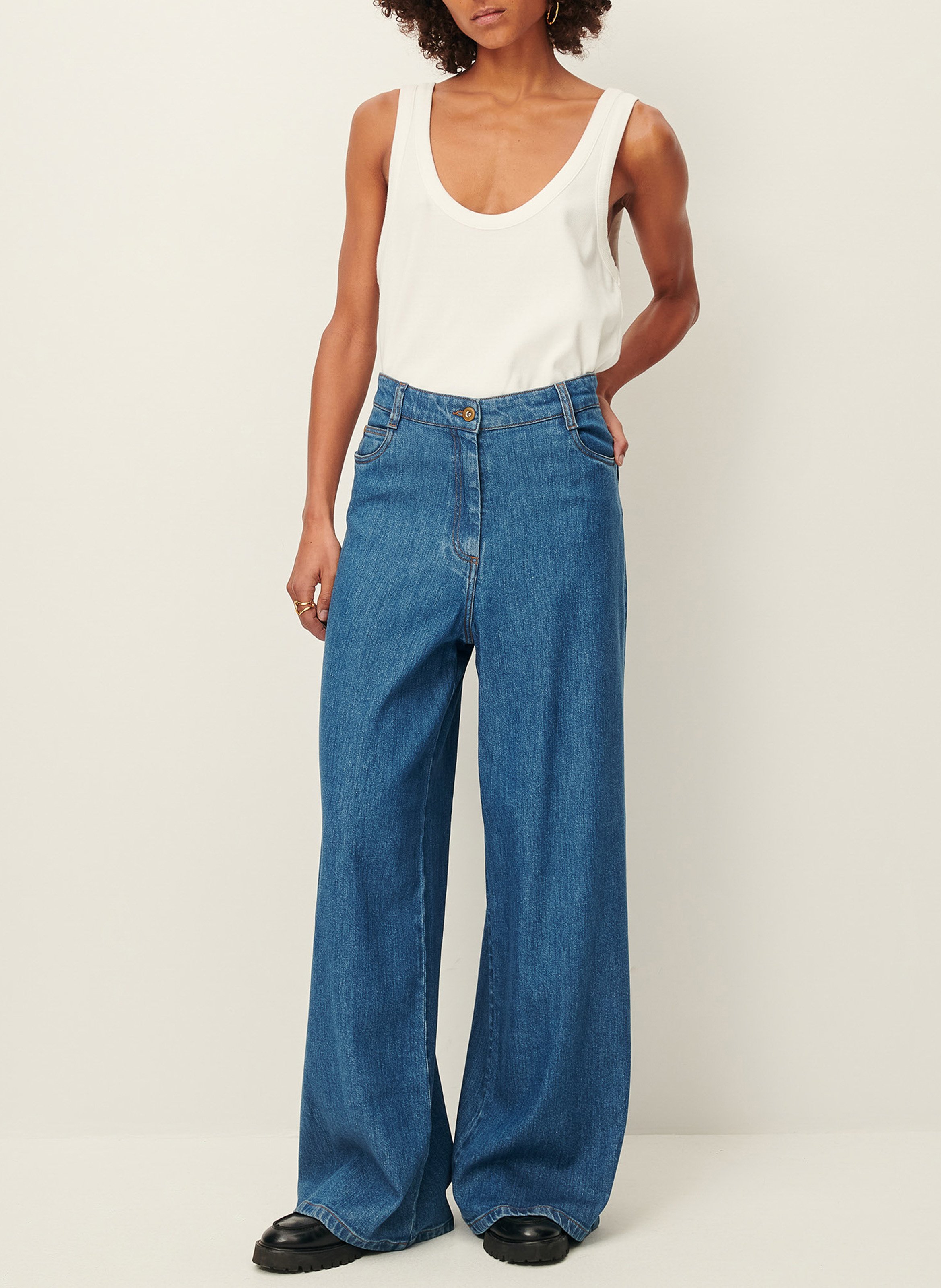 Jean ample taille haute uni dalt SESSUN Bleu