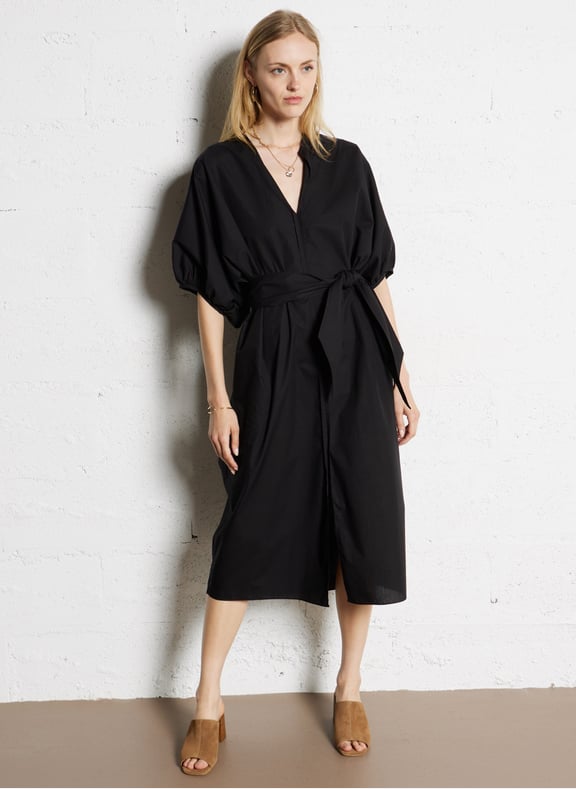 Robe midi en coton bio alger Noir by SOEUR SOEUR Robe midi en coton bio alger Noir