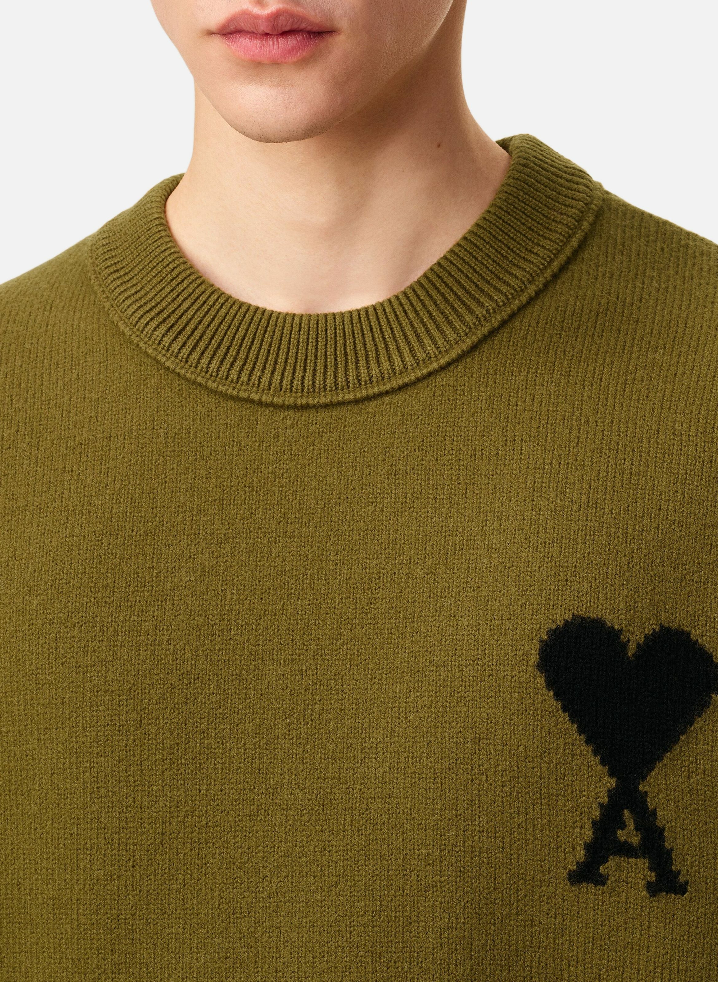 Pull col rond ami de coeur en laine unisexe AMI PARIS Vert