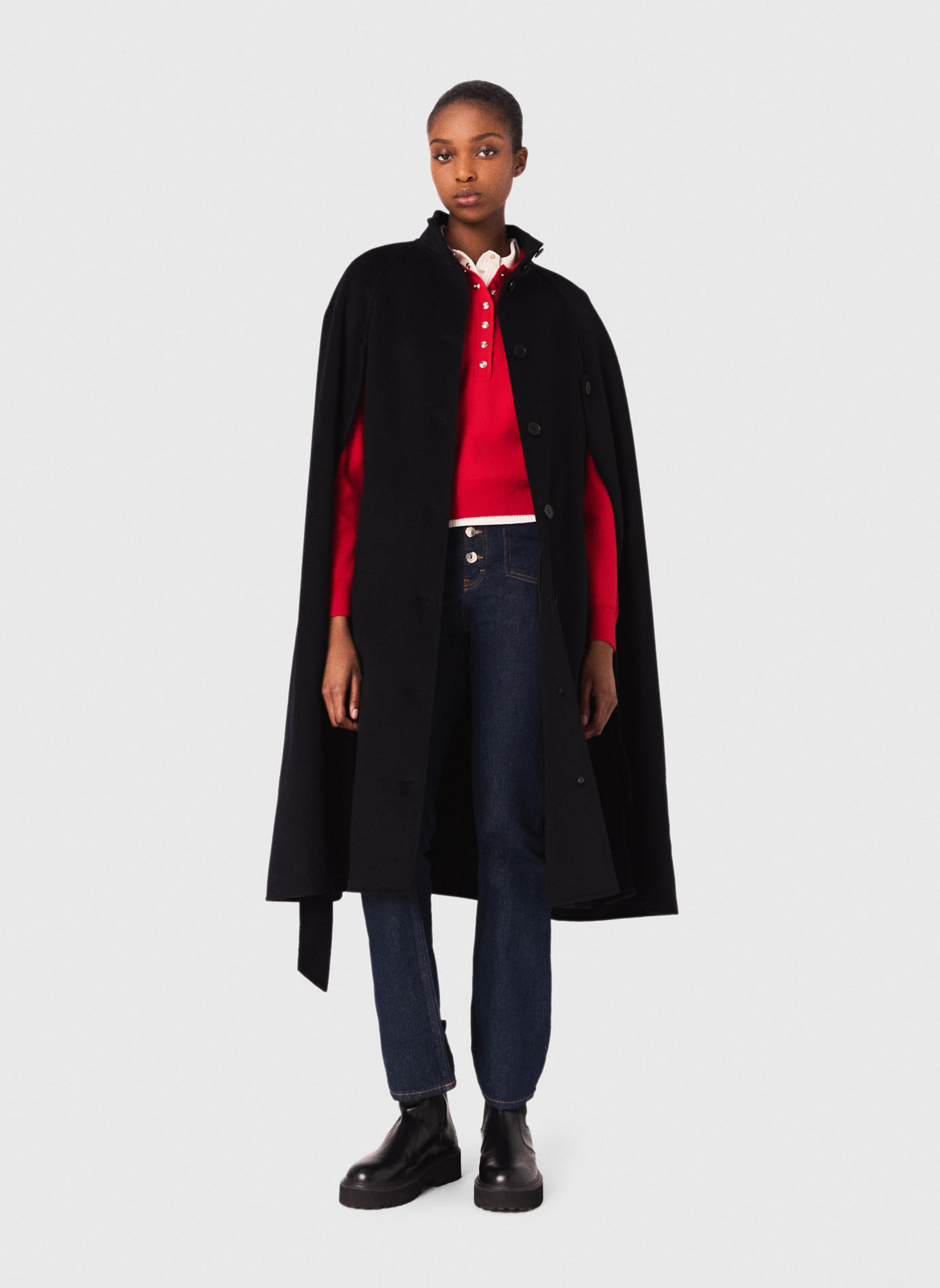 Cape col montant en laine MAJE Bleu