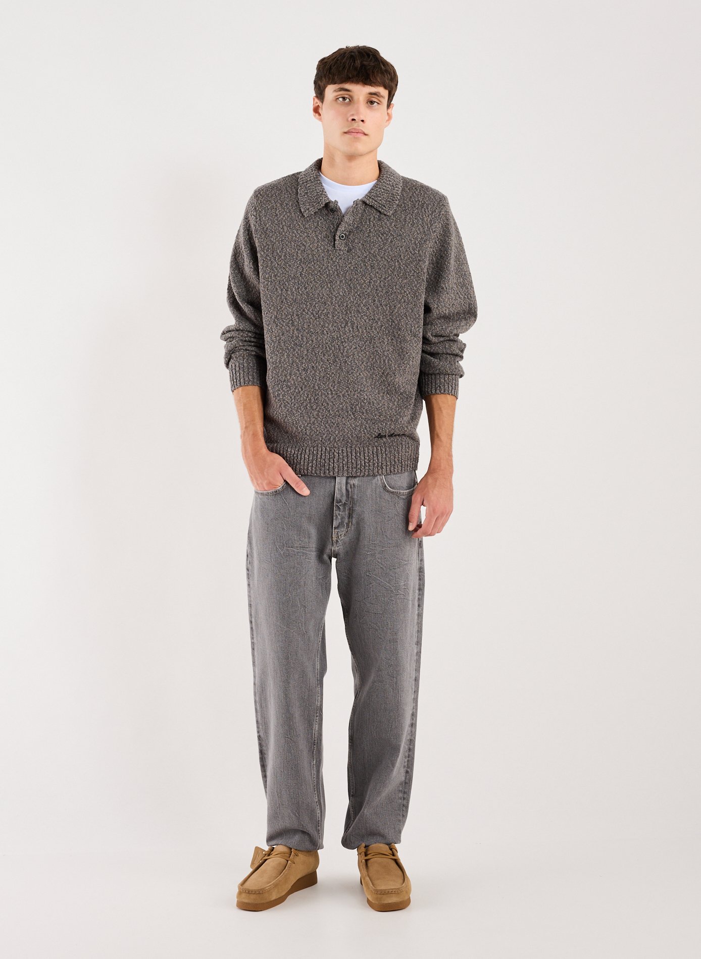 Pull polo en maille de coton LES DEUX Noir